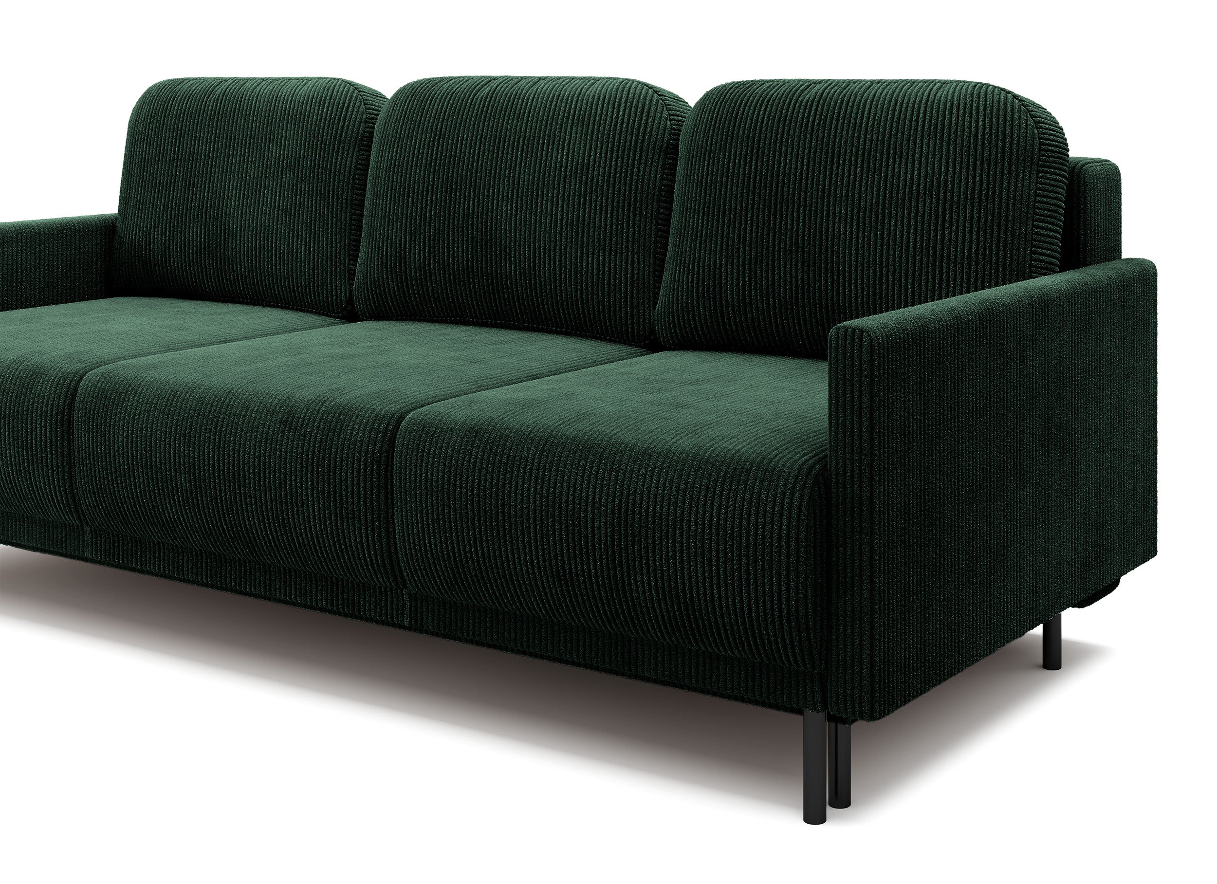 Dreisitziges ausklappbares Sofa Hamiel mit Stauraum, dunkelgrüner Cord