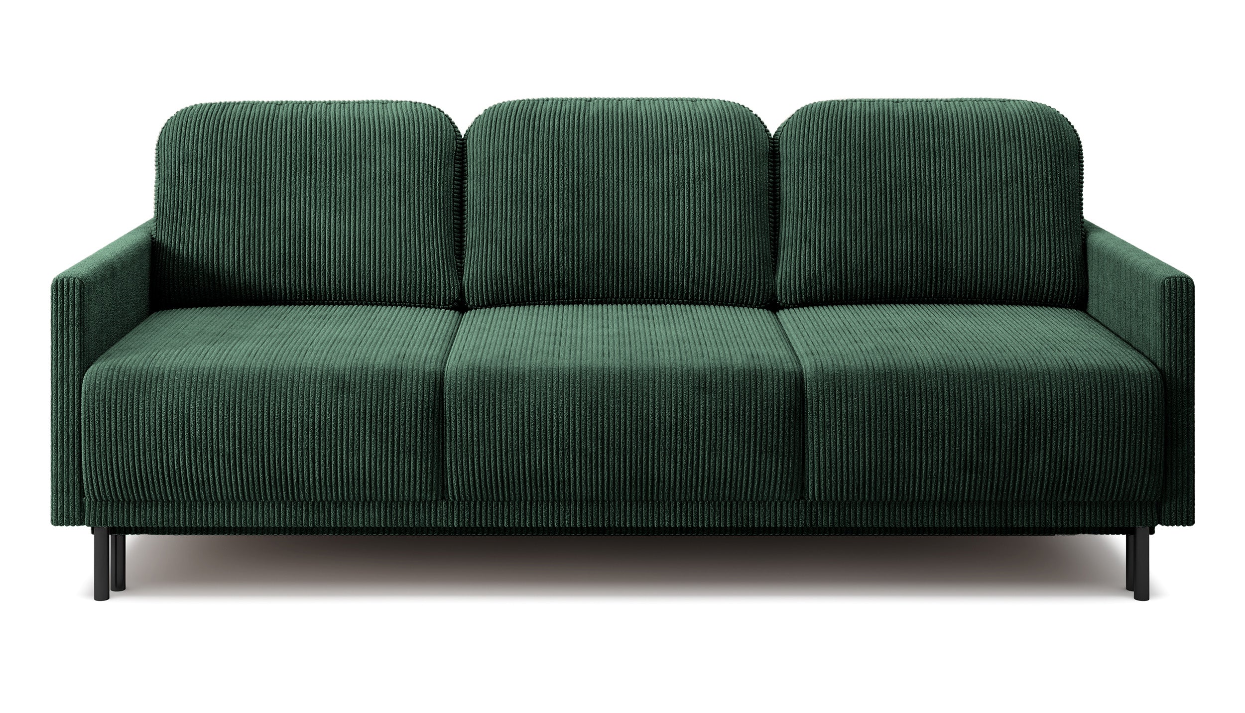 Dreisitziges ausklappbares Sofa Hamiel mit Stauraum, dunkelgrüner Cord