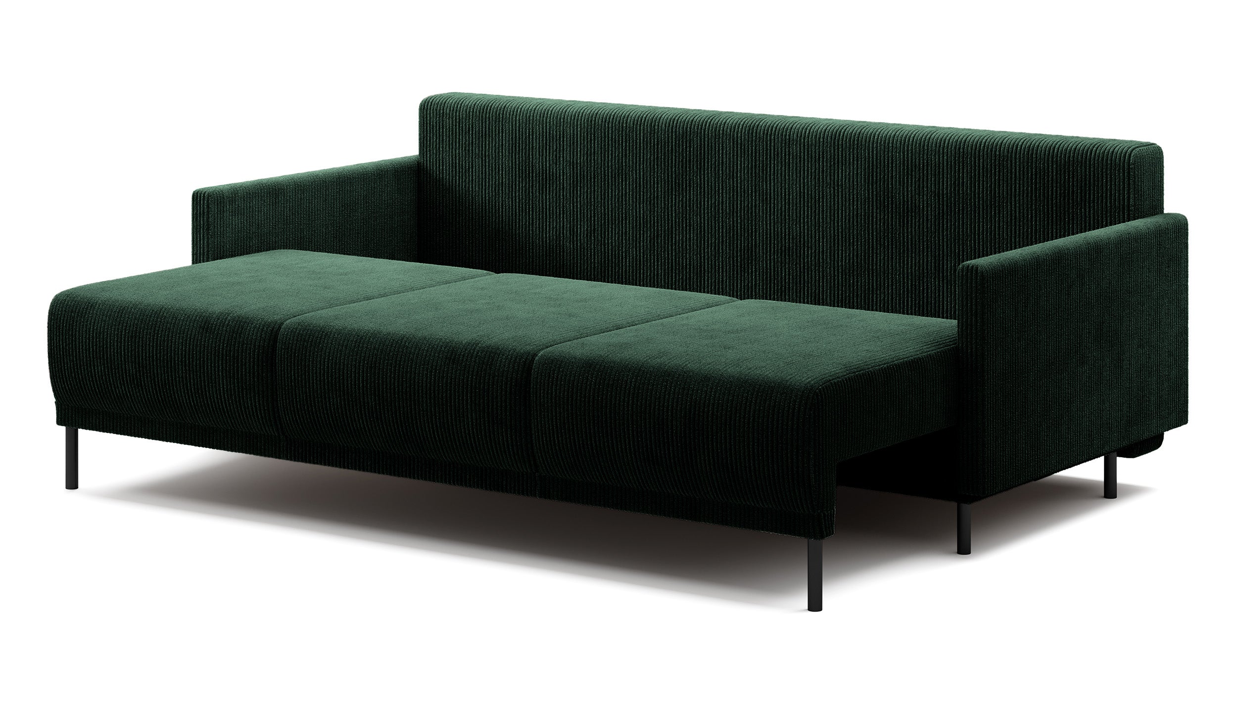 Dreisitziges ausklappbares Sofa Hamiel mit Stauraum, dunkelgrüner Cord
