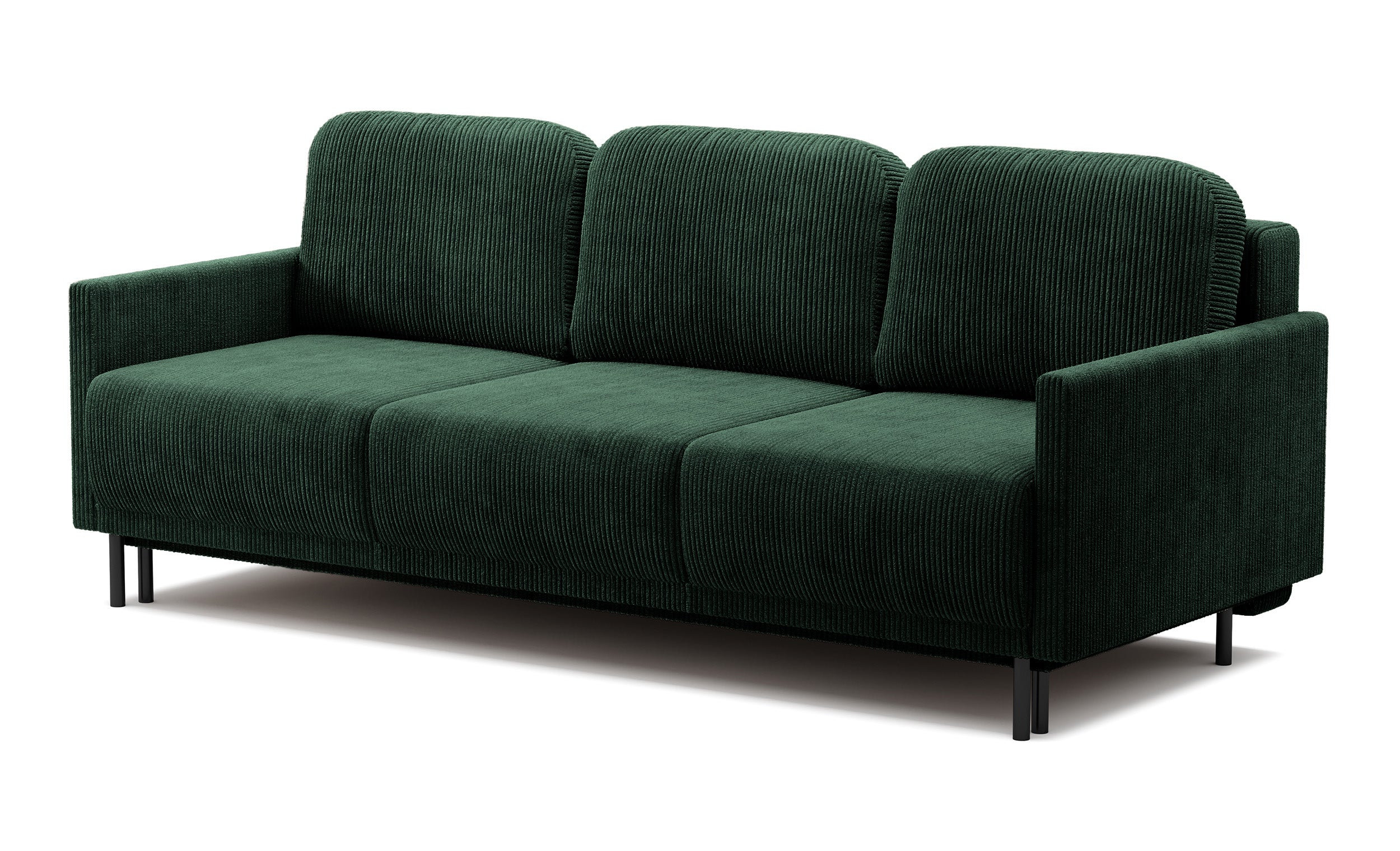 Dreisitziges ausklappbares Sofa Hamiel mit Stauraum, dunkelgrüner Cord