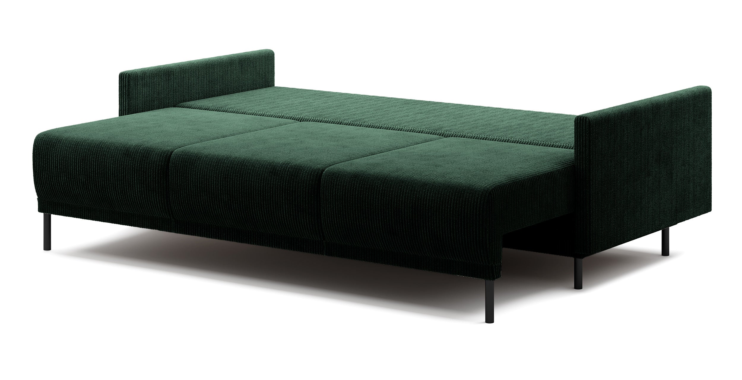 Dreisitziges ausklappbares Sofa Hamiel mit Stauraum, dunkelgrüner Cord