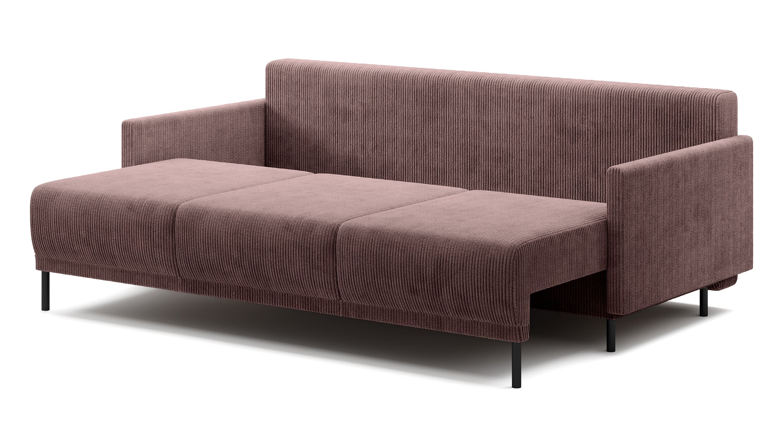 Dreisitziges ausklappbares Sofa Hamiel mit Stauraum, fliederfarbener Cordstoff