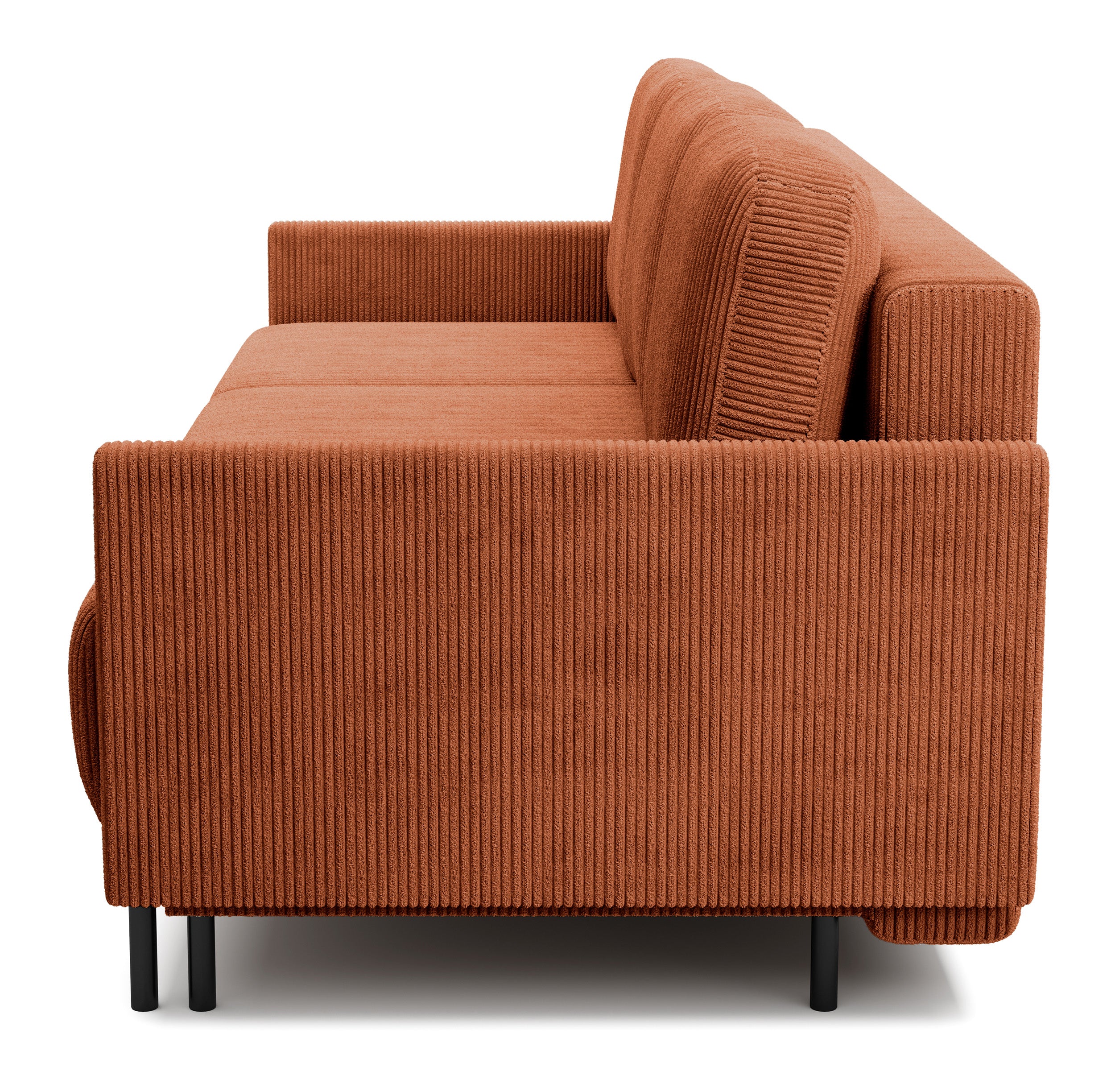 Dreisitziges ausklappbares Sofa Hamiel mit Stauraum, kupferfarbener Cord