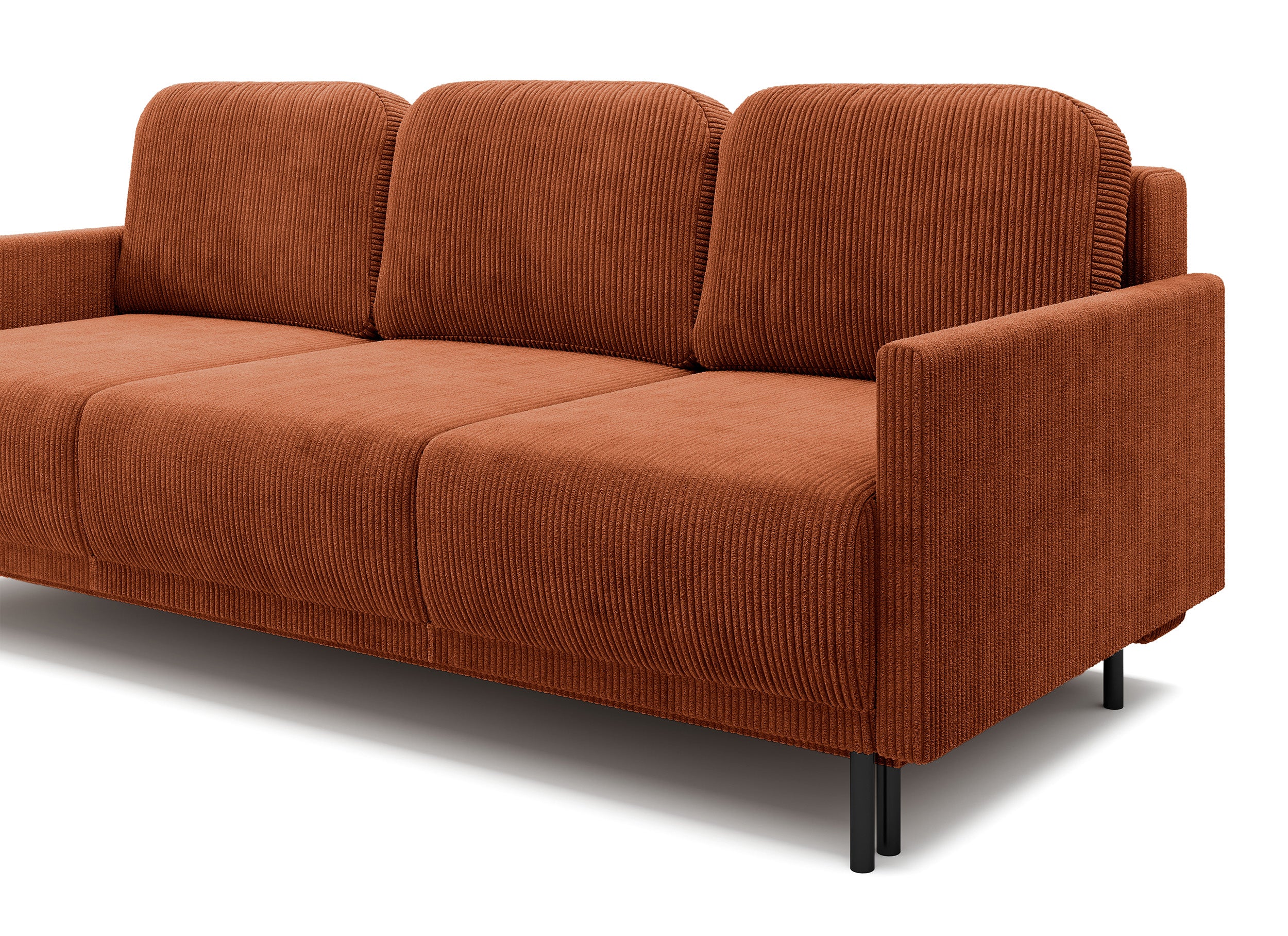 Dreisitziges ausklappbares Sofa Hamiel mit Stauraum, kupferfarbener Cord