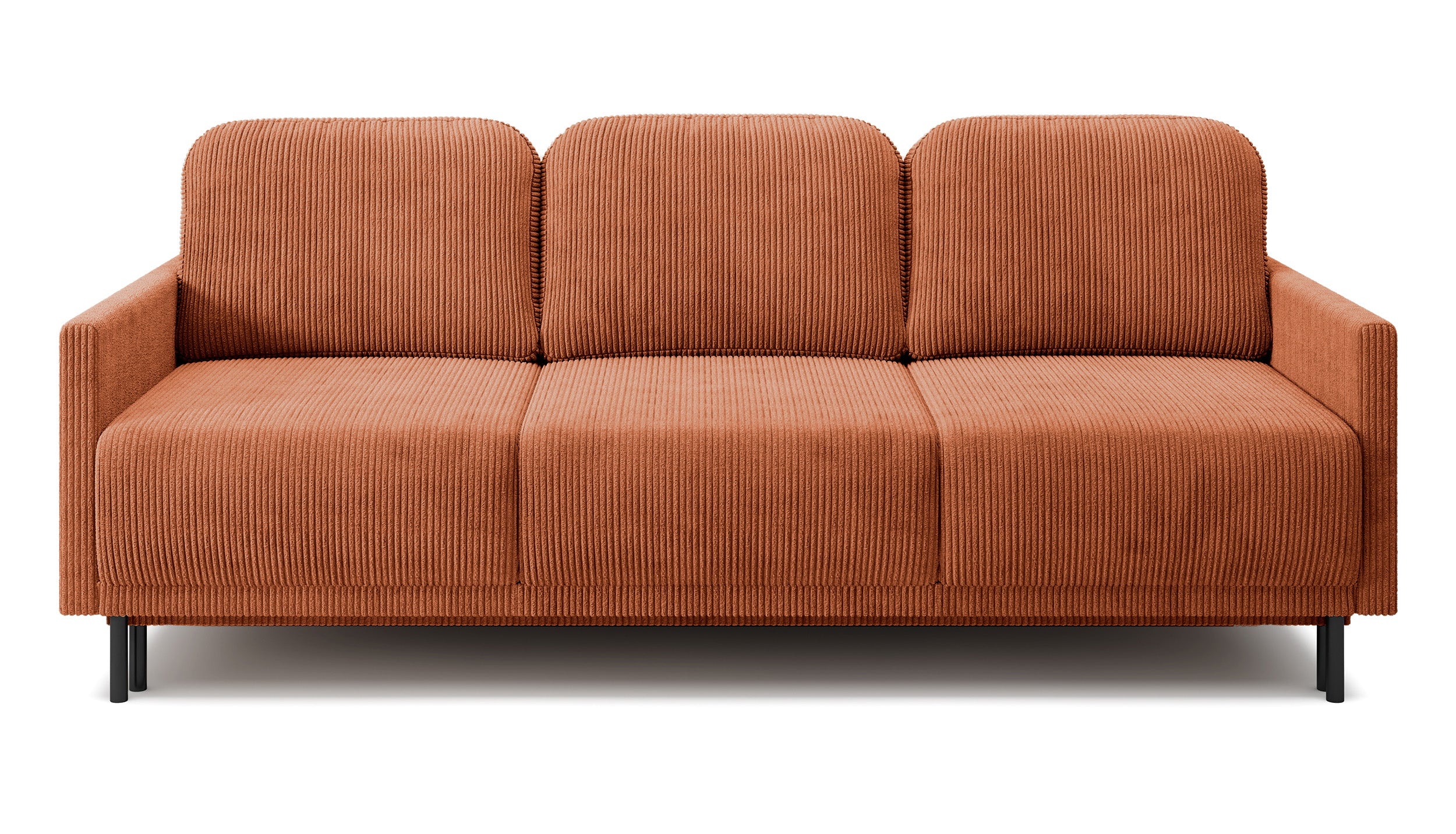 Dreisitziges ausklappbares Sofa Hamiel mit Stauraum, kupferfarbener Cord