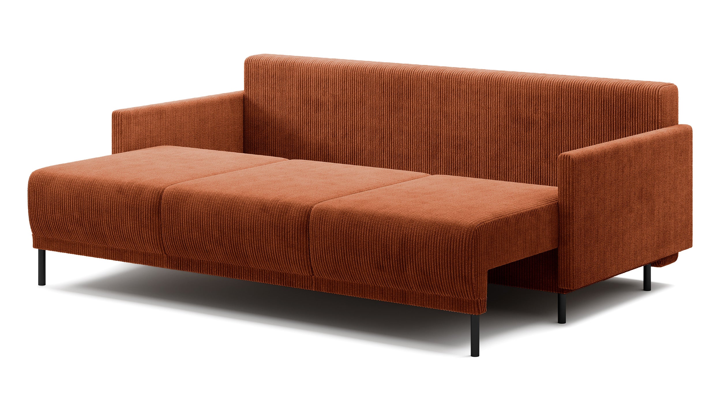 Dreisitziges ausklappbares Sofa Hamiel mit Stauraum, kupferfarbener Cord