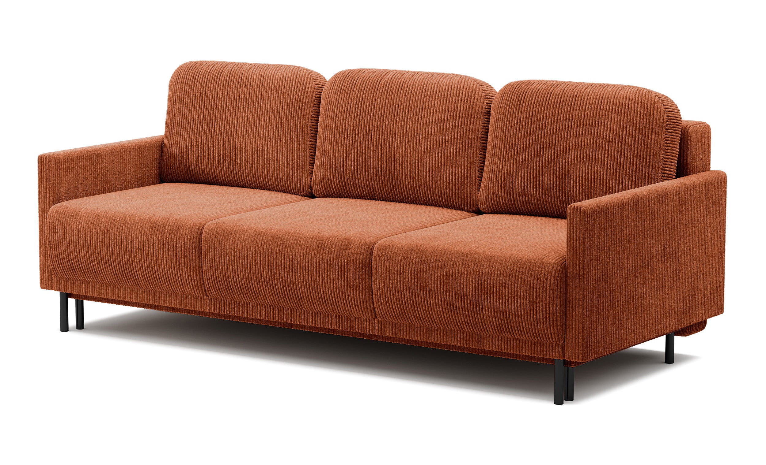 Dreisitziges ausklappbares Sofa Hamiel mit Stauraum, kupferfarbener Cord