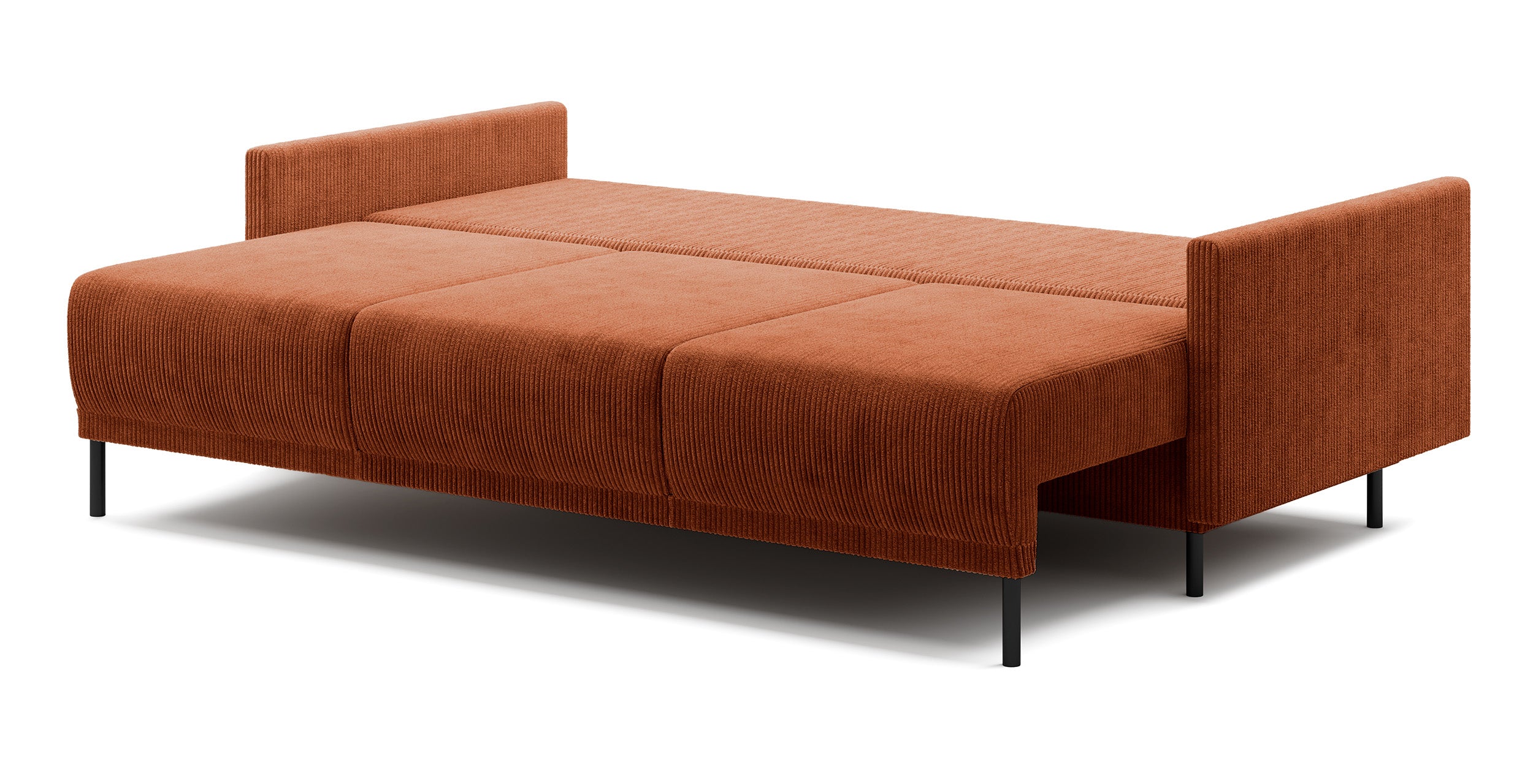 Dreisitziges ausklappbares Sofa Hamiel mit Stauraum, kupferfarbener Cord