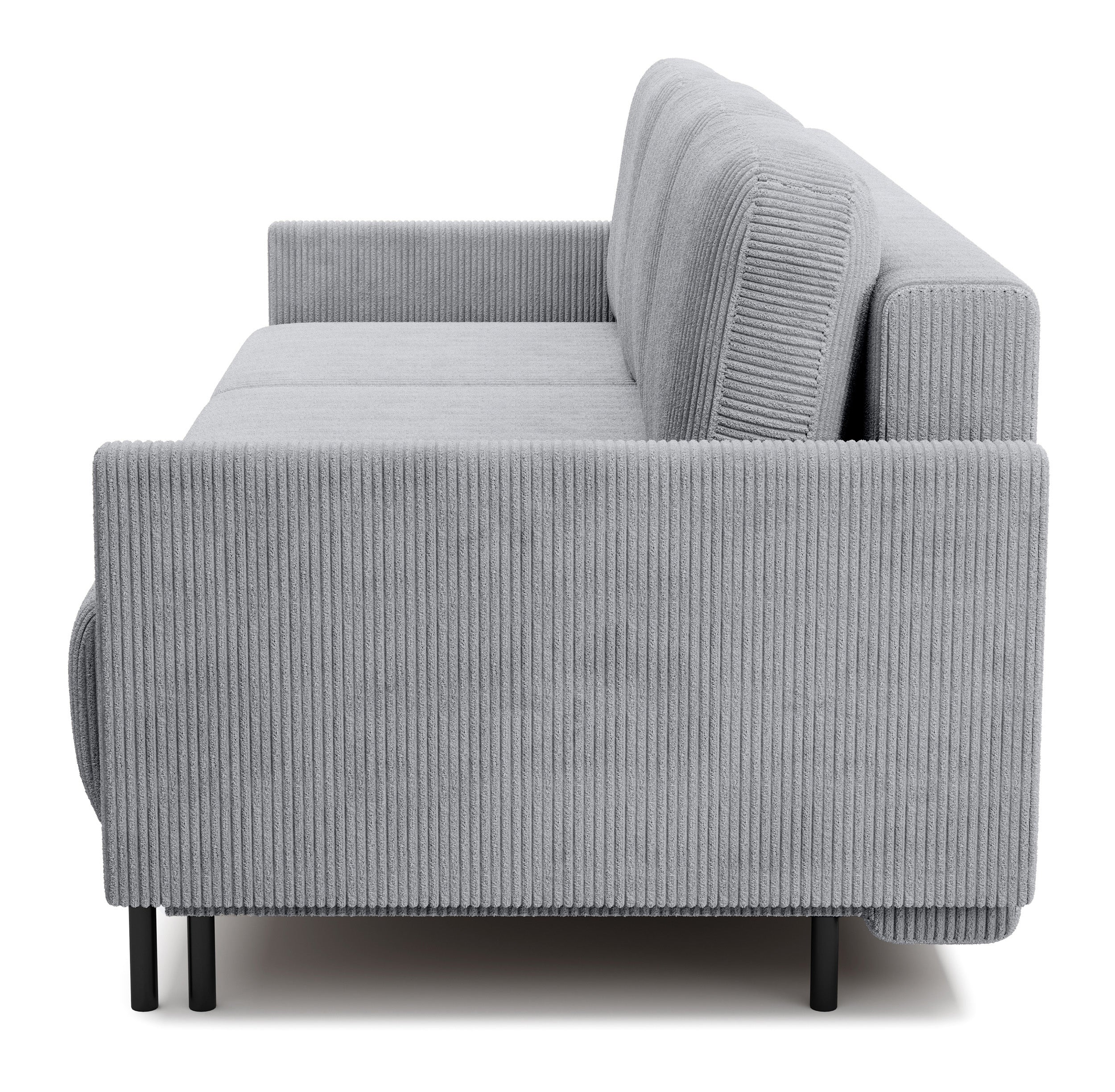 Dreisitziges ausklappbares Sofa Hamiel mit Stauraum, hellgrauer Cordstoff