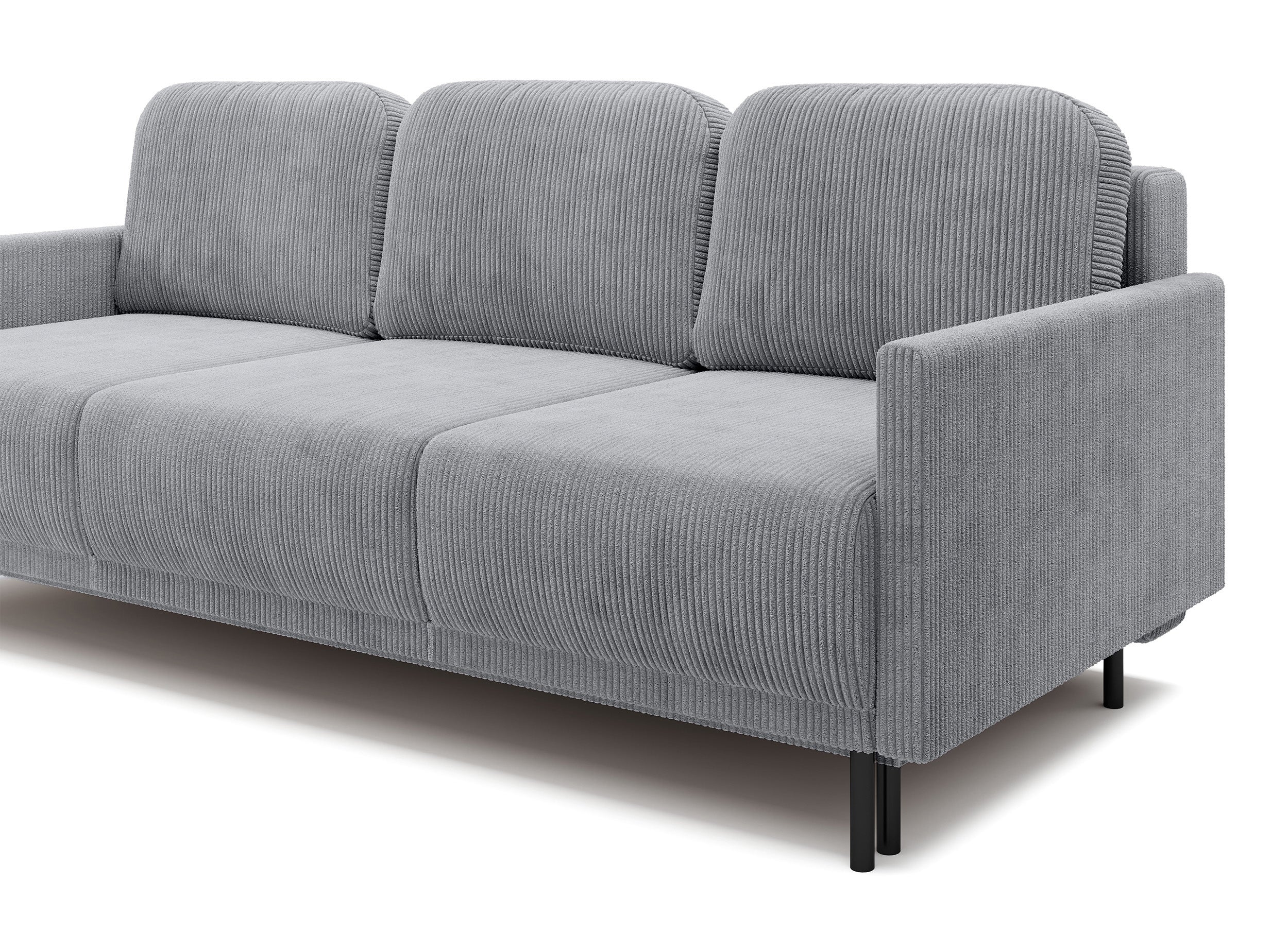 Dreisitziges ausklappbares Sofa Hamiel mit Stauraum, hellgrauer Cordstoff
