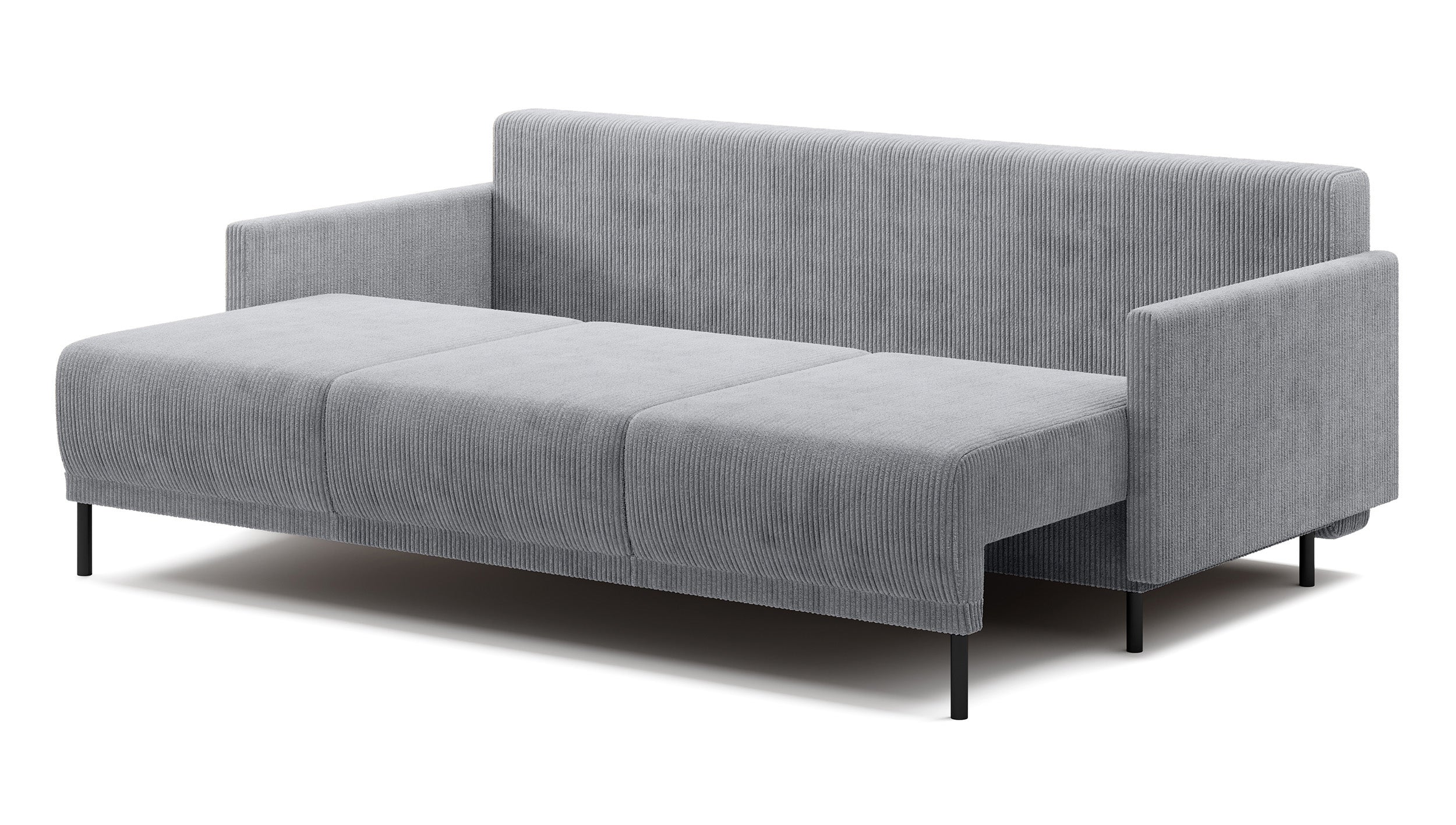 Dreisitziges ausklappbares Sofa Hamiel mit Stauraum, hellgrauer Cordstoff