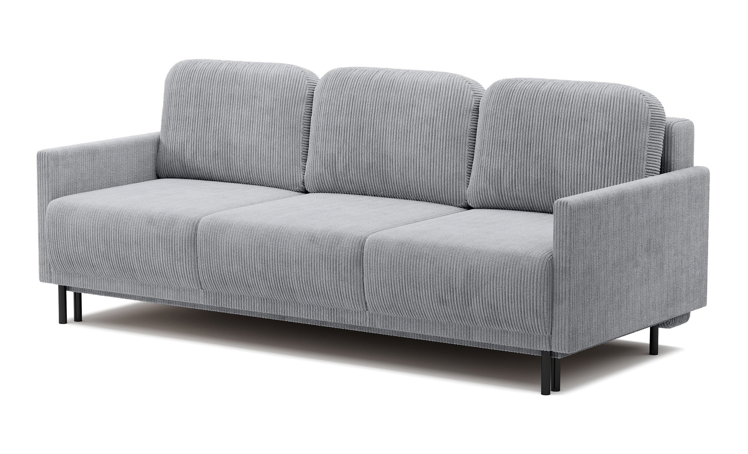 Dreisitziges ausklappbares Sofa Hamiel mit Stauraum, hellgrauer Cordstoff