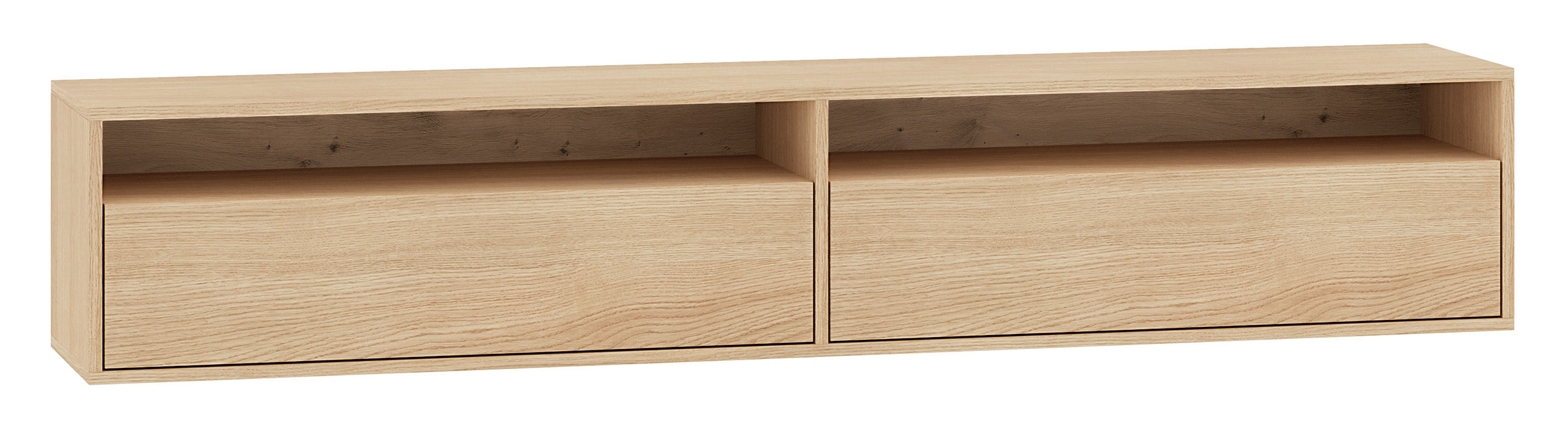 Hängender TV-Schrank Heggers mit zwei Klappen und Nischen, 180 cm, Eiche Mavelie