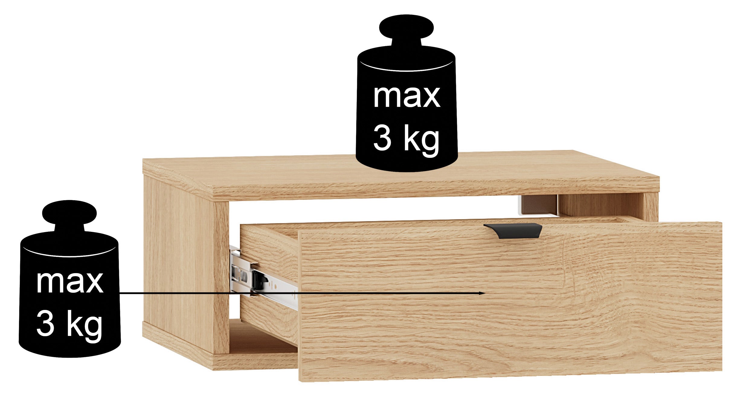 Hängender Nachttisch Heggers mit Schublade 45 cm Eiche Mavelie