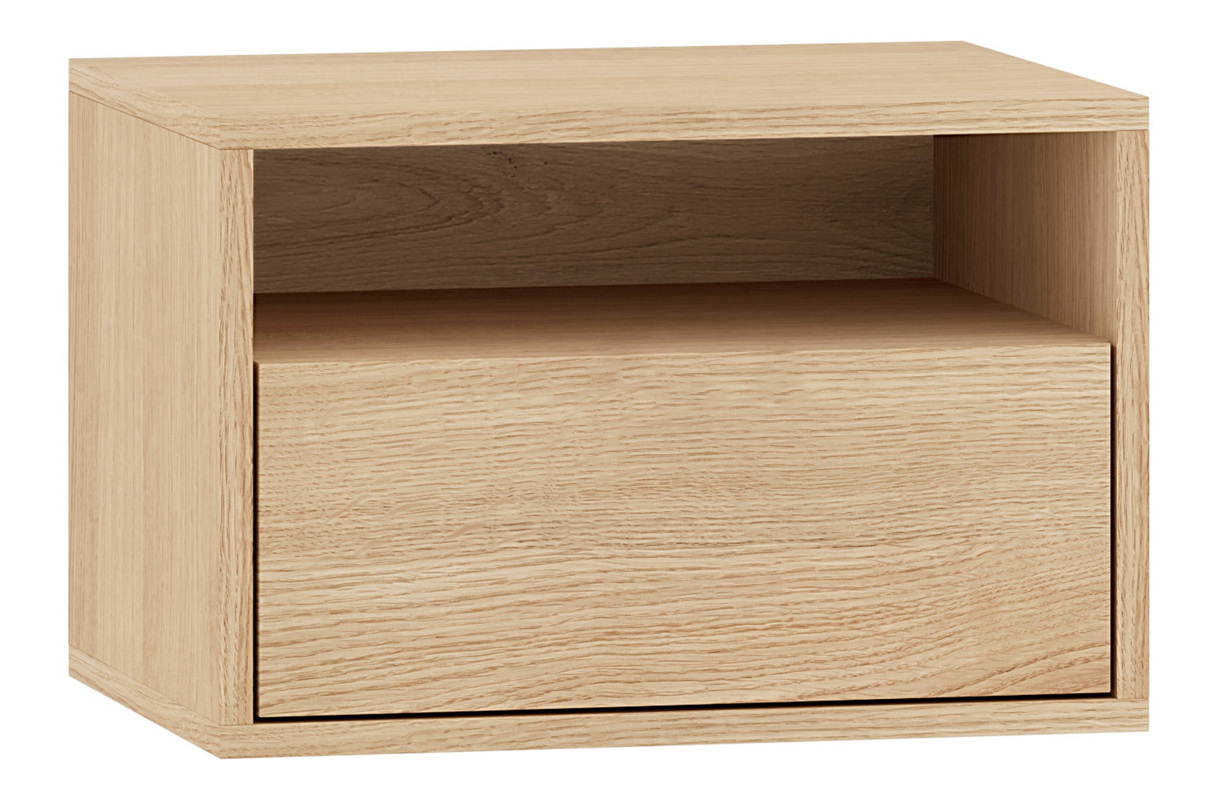Hängender Nachttisch Heggers mit Schublade und Fach, 45 cm, Eiche Mavelie