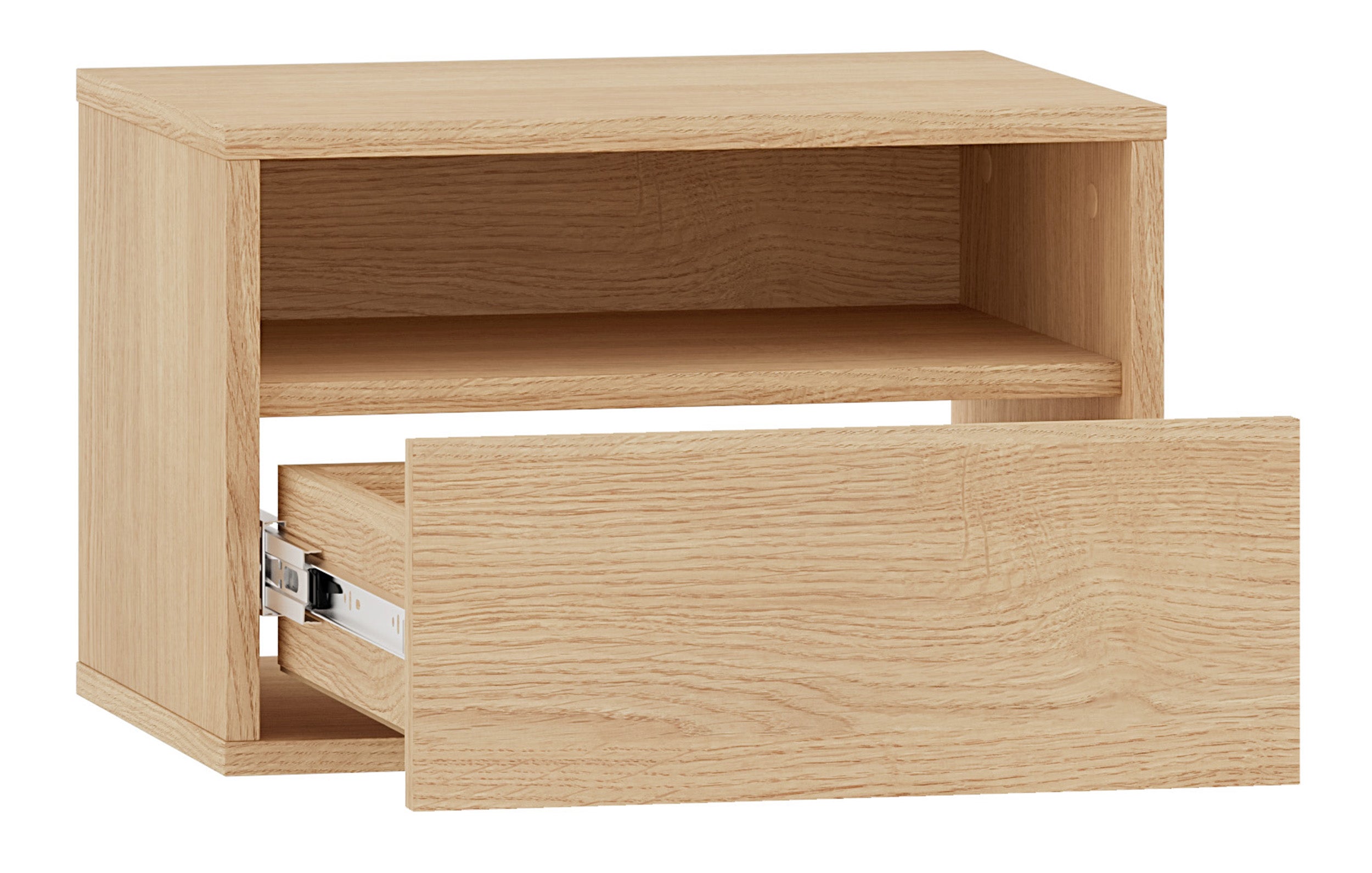 Hängender Nachttisch Heggers mit Schublade und Fach, 45 cm, Eiche Mavelie