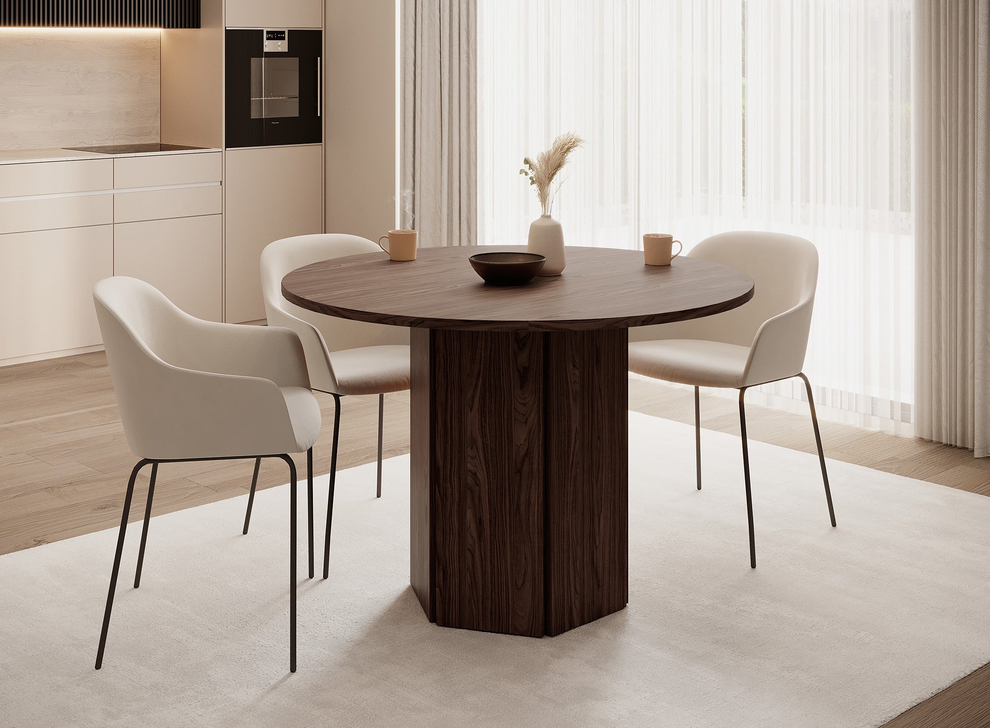 Esstisch Hexa rund 110 cm Wisconsin-Nussbaum