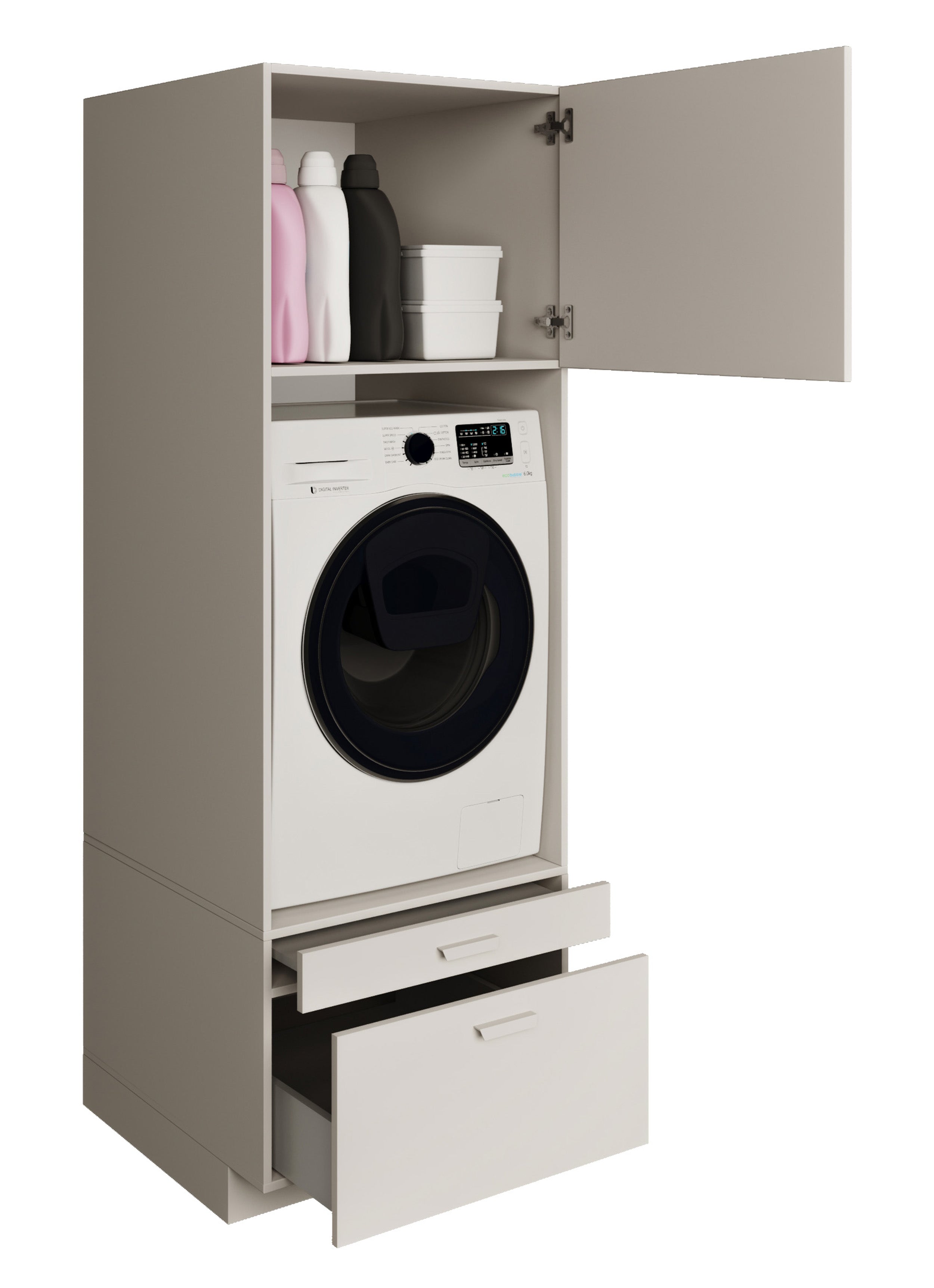 Einfacher Holv-Waschmaschinenschrank mit einer Kammer, Schublade und Regal, 68 cm, Kaschmirfarben