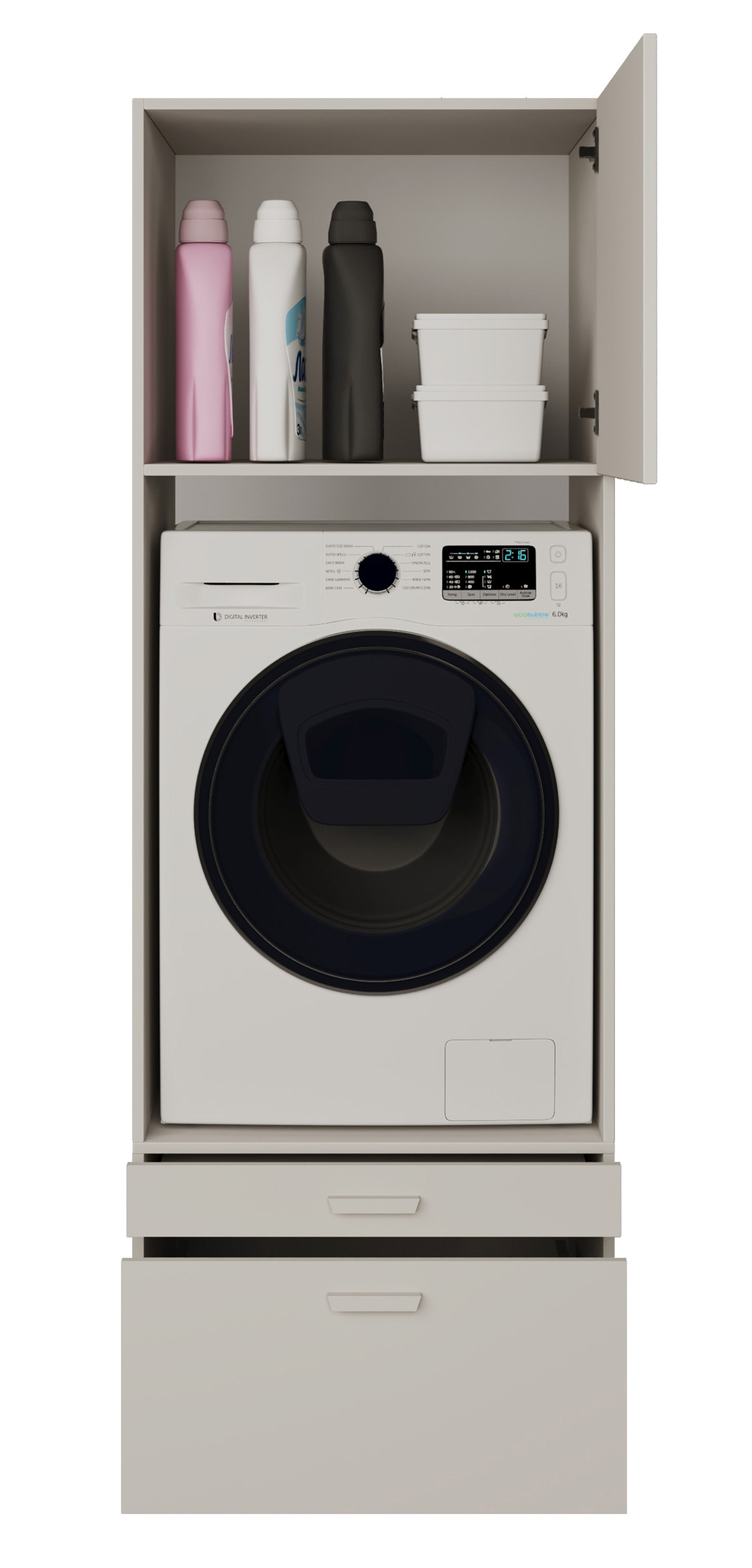 Einfacher Holv-Waschmaschinenschrank mit einer Kammer, Schublade und Regal, 68 cm, Kaschmirfarben