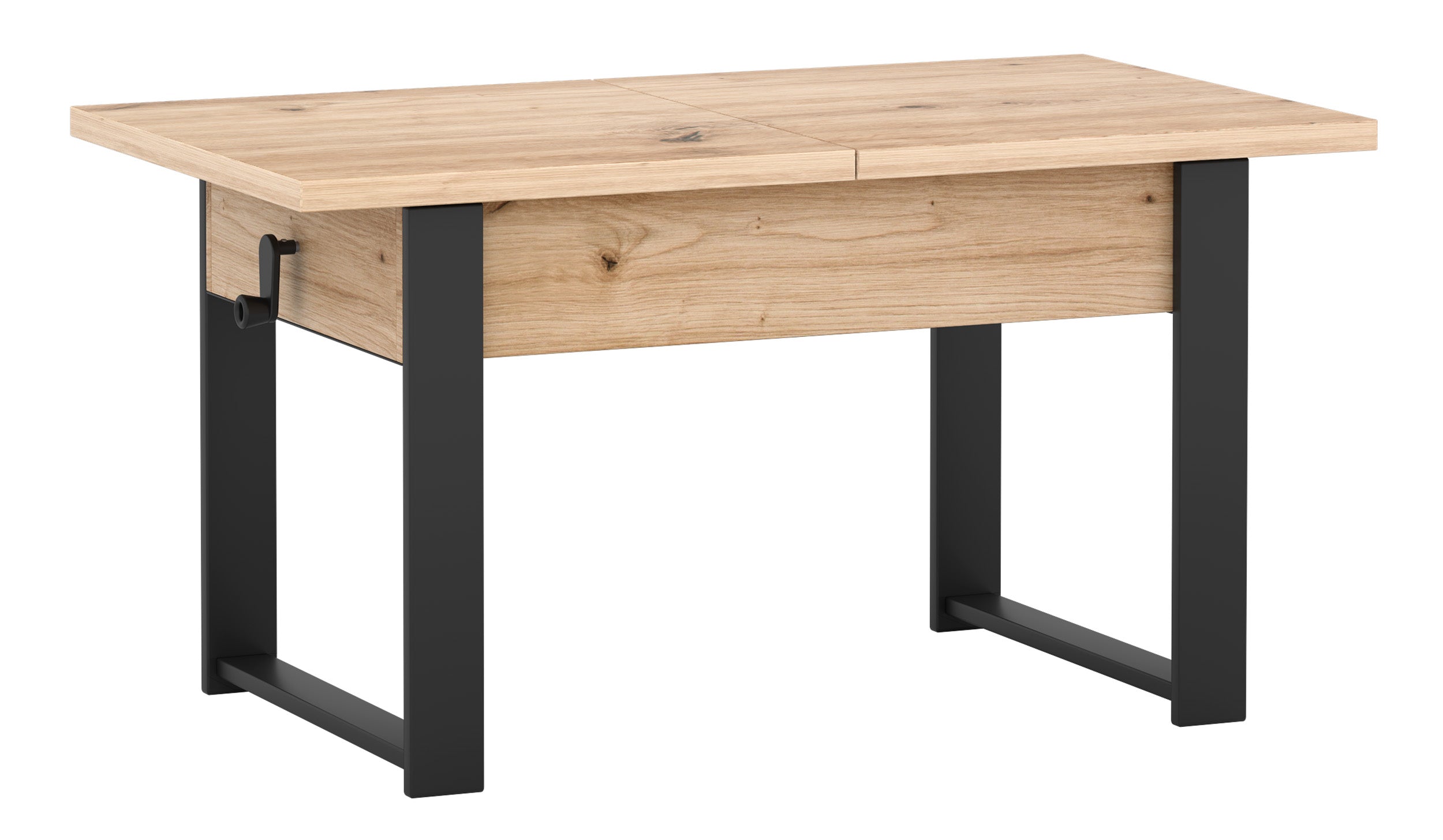 Ausziehbarer Couchtisch Hugo 120(157)x67 cm Artisan-Eiche mit schwarzen Beinen