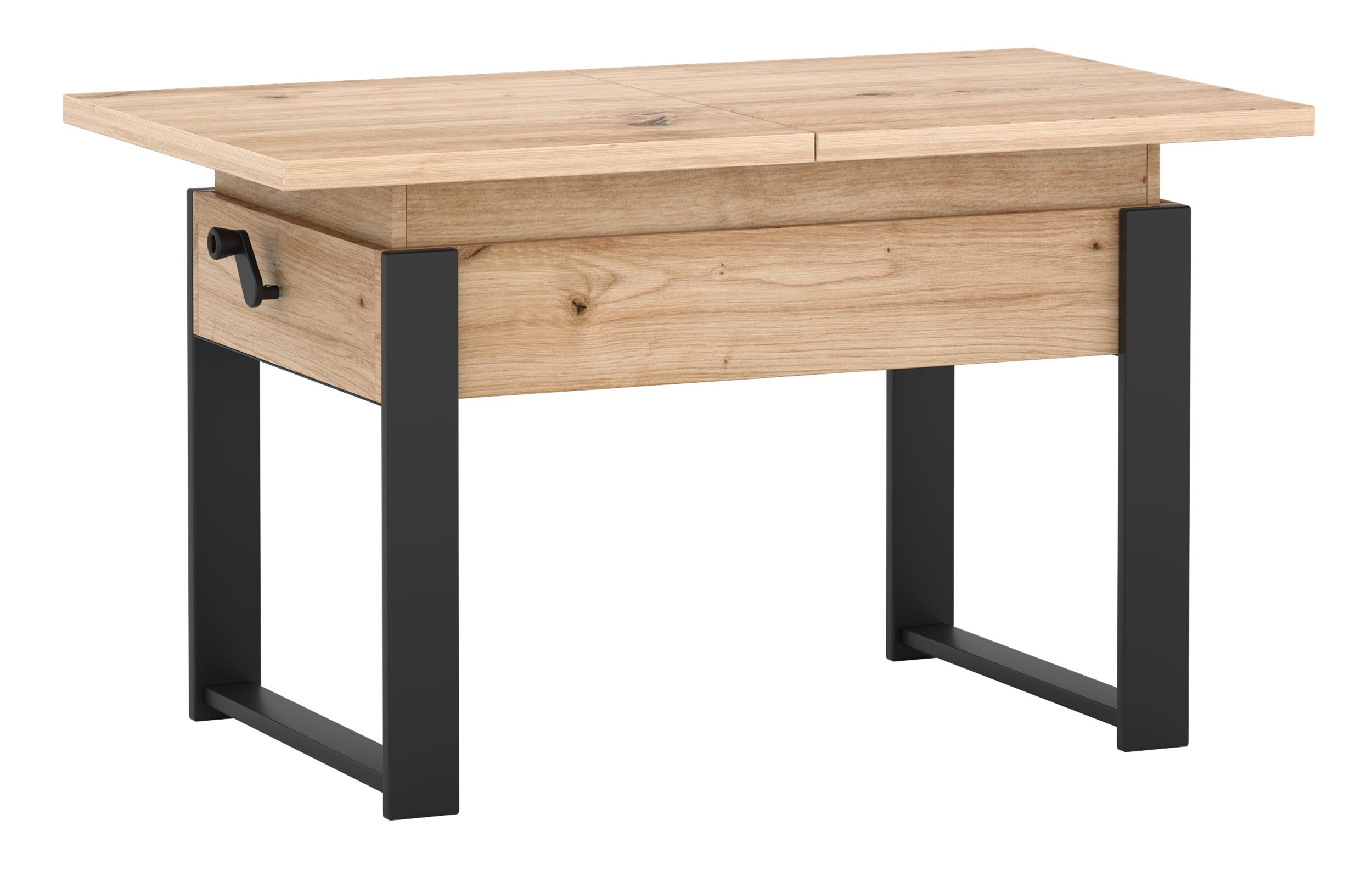 Ausziehbarer Couchtisch Hugo 120(157)x67 cm Artisan-Eiche mit schwarzen Beinen
