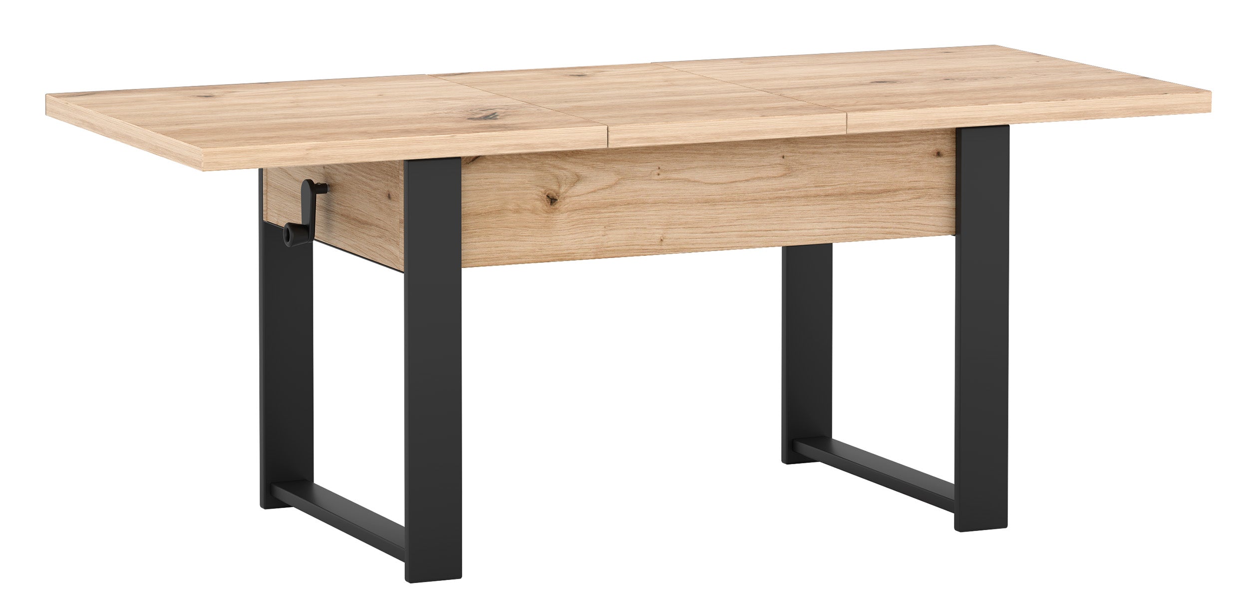 Ausziehbarer Couchtisch Hugo 120(157)x67 cm Artisan-Eiche mit schwarzen Beinen
