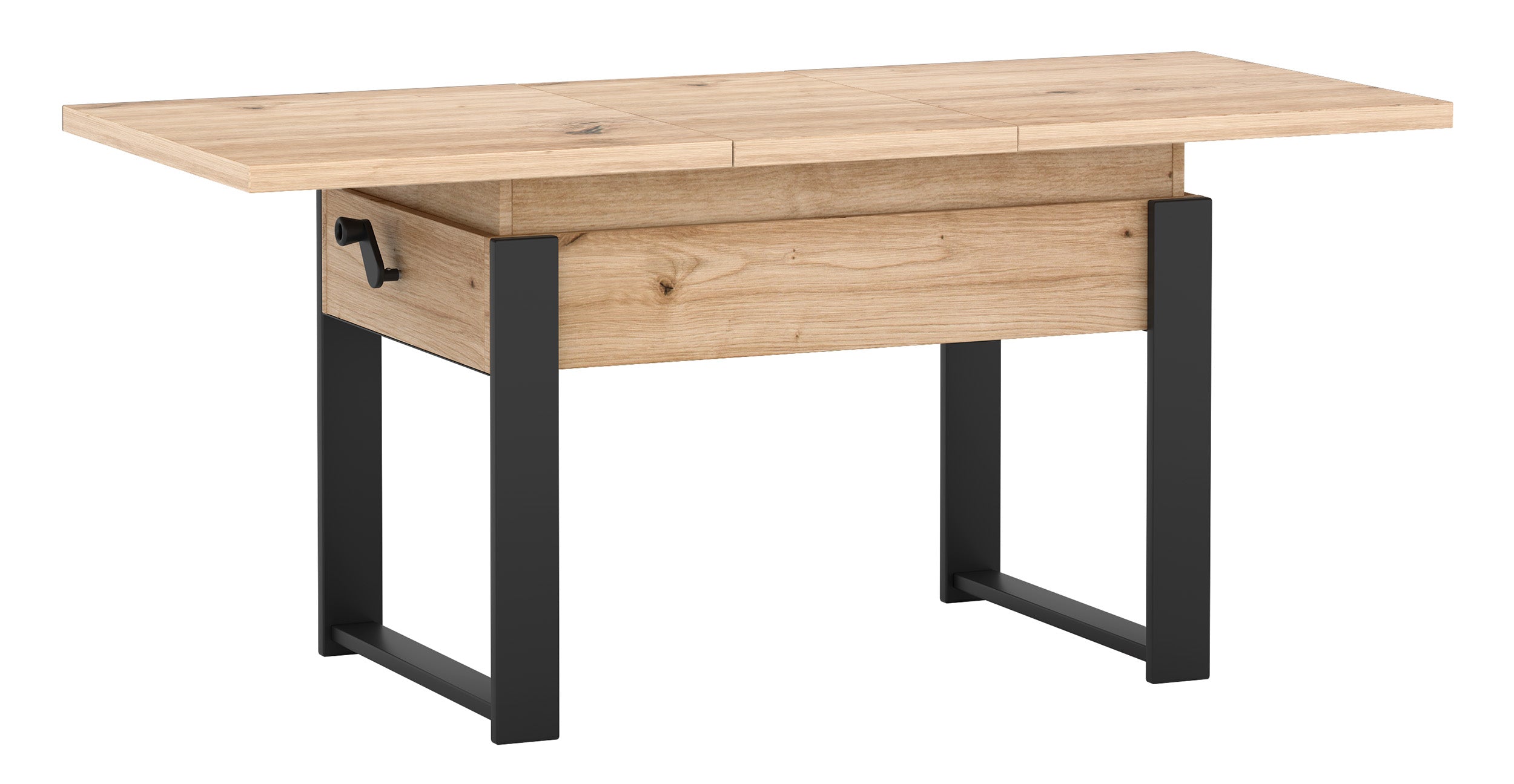 Ausziehbarer Couchtisch Hugo 120(157)x67 cm Artisan-Eiche mit schwarzen Beinen