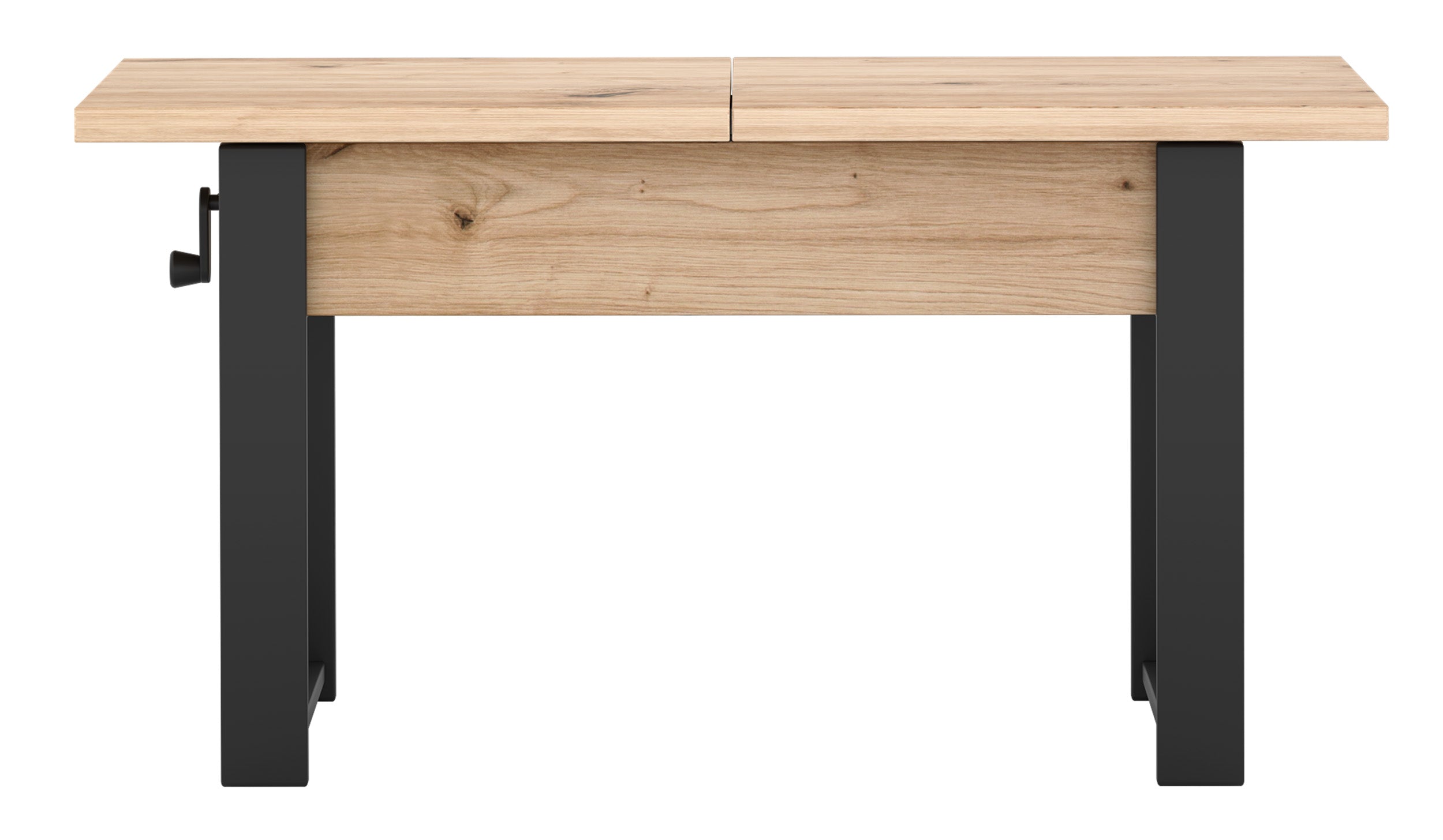 Ausziehbarer Couchtisch Hugo 120(157)x67 cm Artisan-Eiche mit schwarzen Beinen