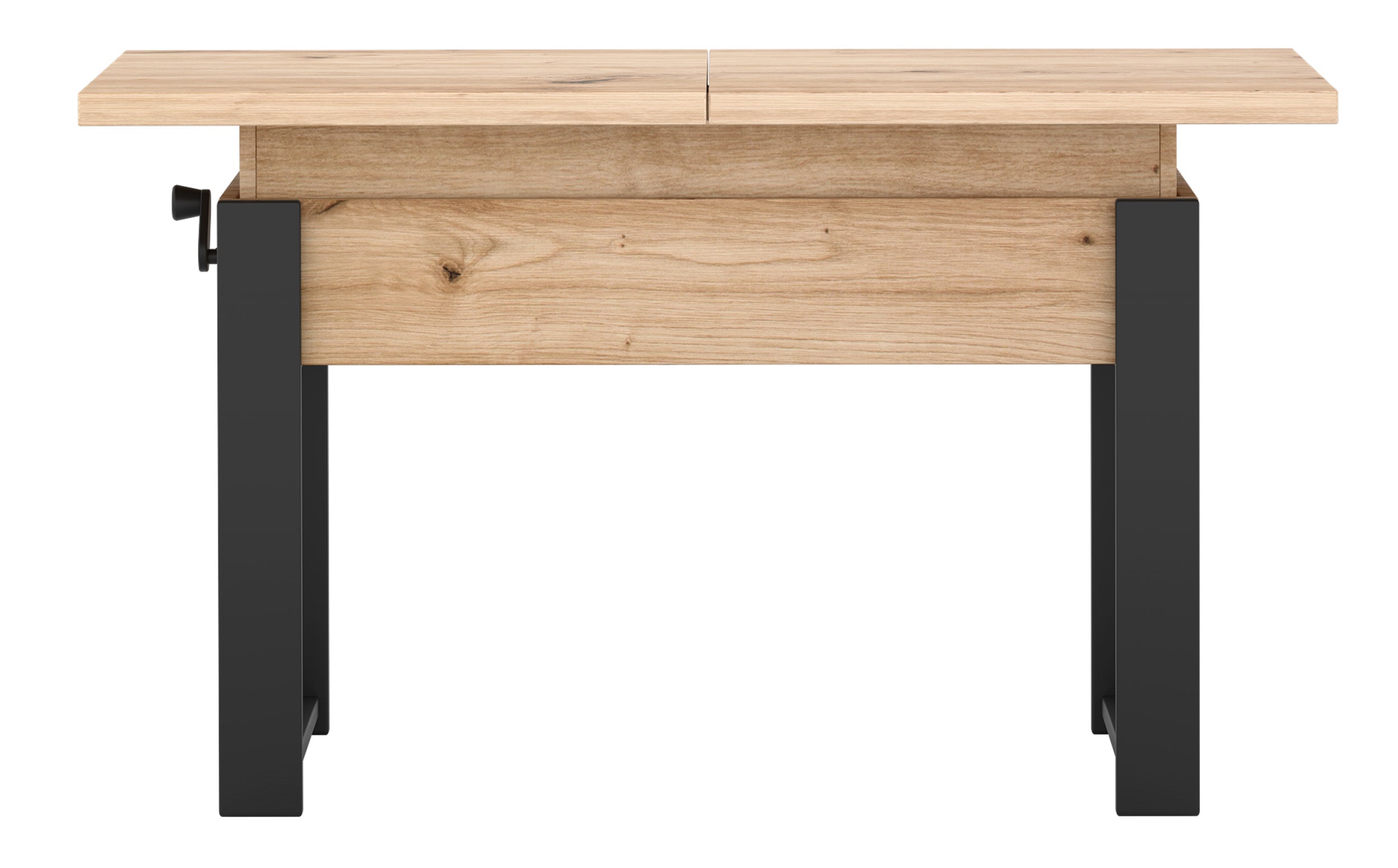 Ausziehbarer Couchtisch Hugo 120(157)x67 cm Artisan-Eiche mit schwarzen Beinen