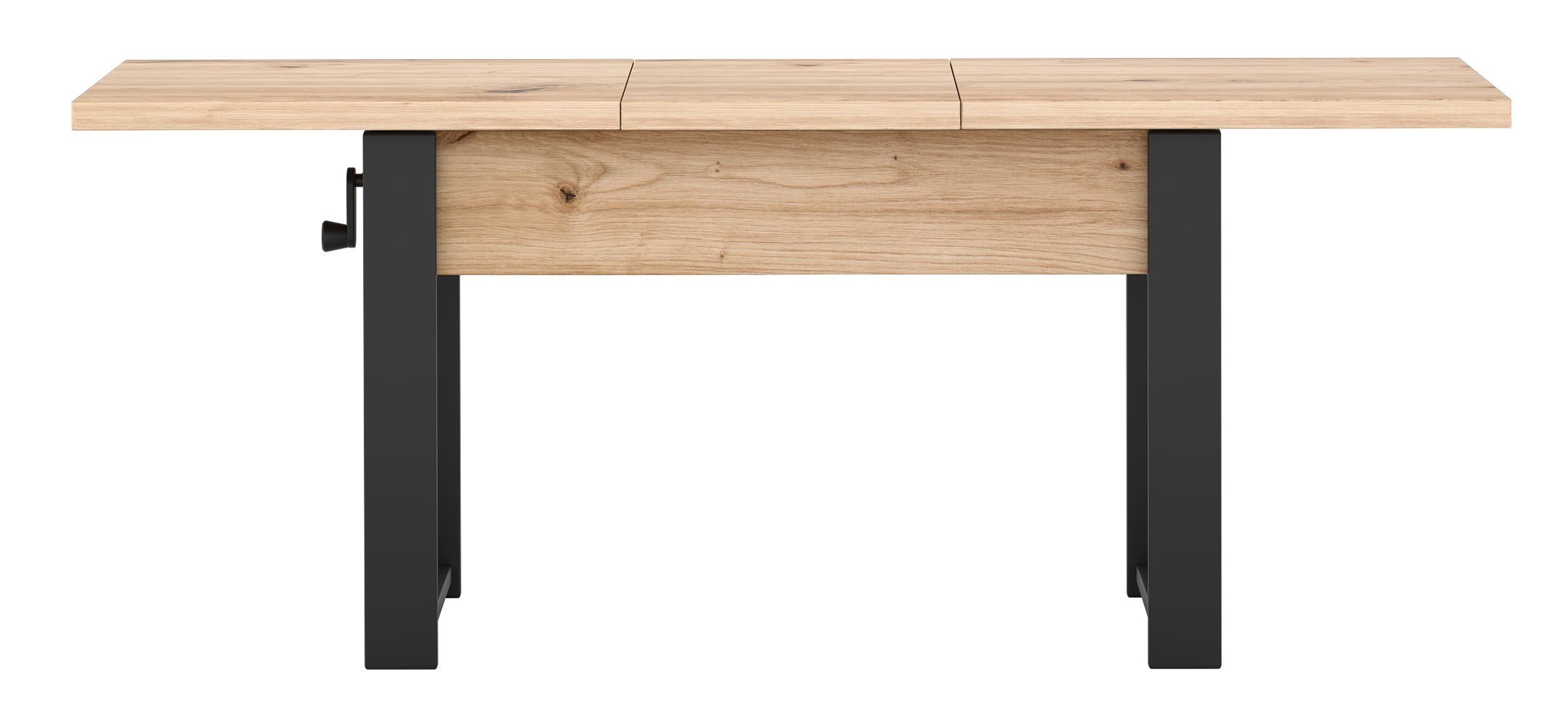 Ausziehbarer Couchtisch Hugo 120(157)x67 cm Artisan-Eiche mit schwarzen Beinen