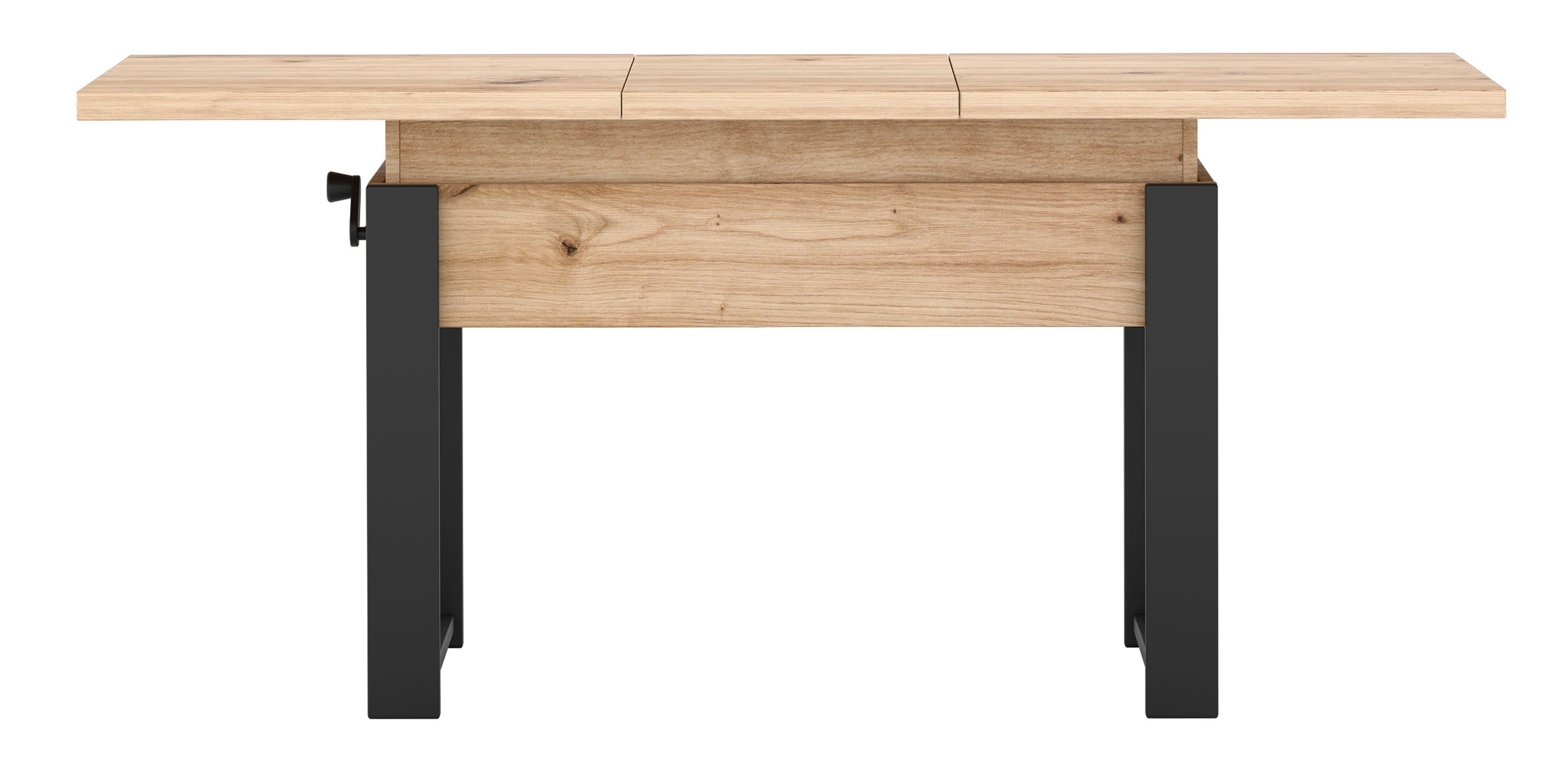 Ausziehbarer Couchtisch Hugo 120(157)x67 cm Artisan-Eiche mit schwarzen Beinen