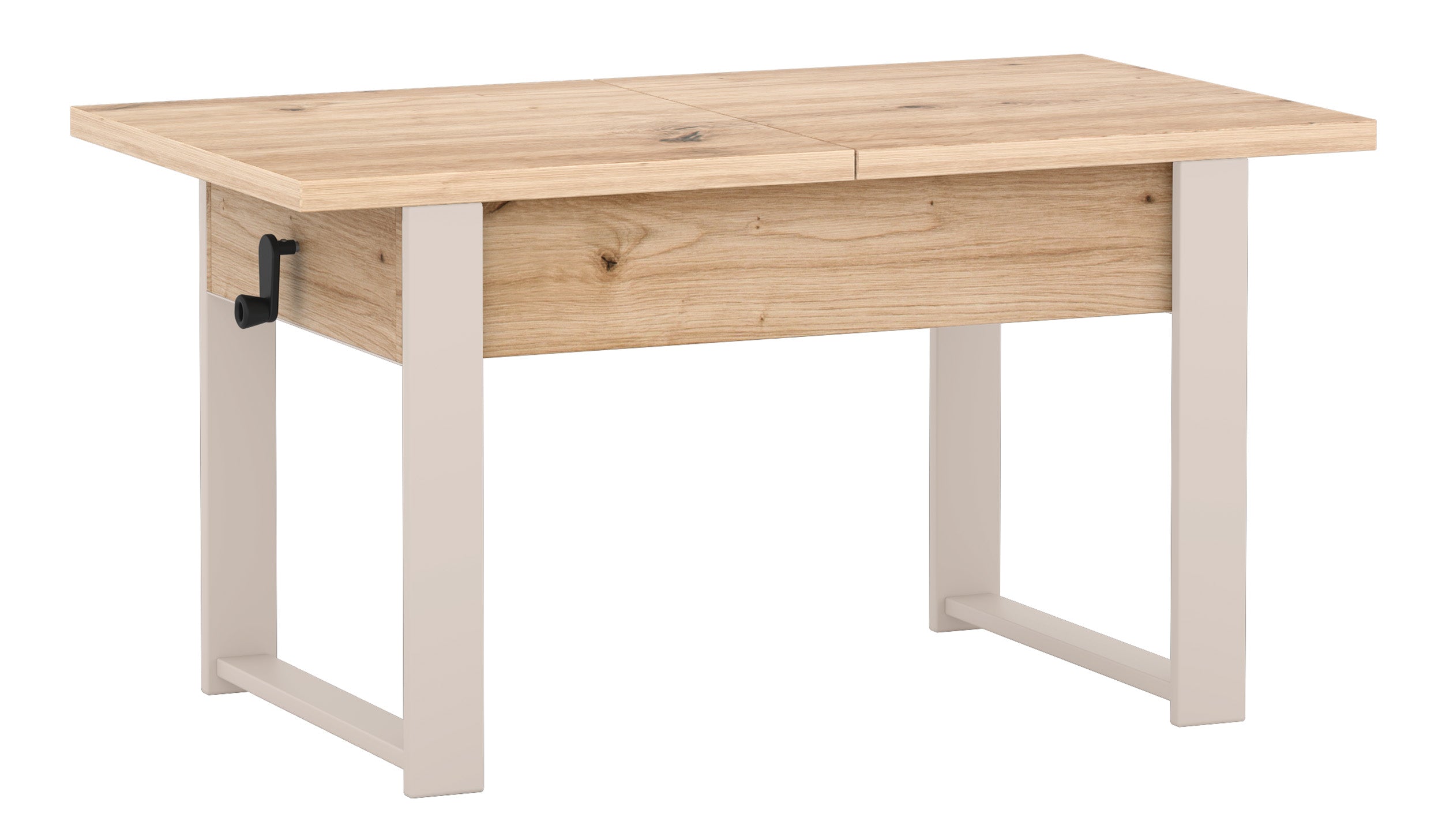 Ausziehbarer Couchtisch Hugo 120(157)x67 cm Artisan-Eiche mit kaschmirfarbenen Beinen