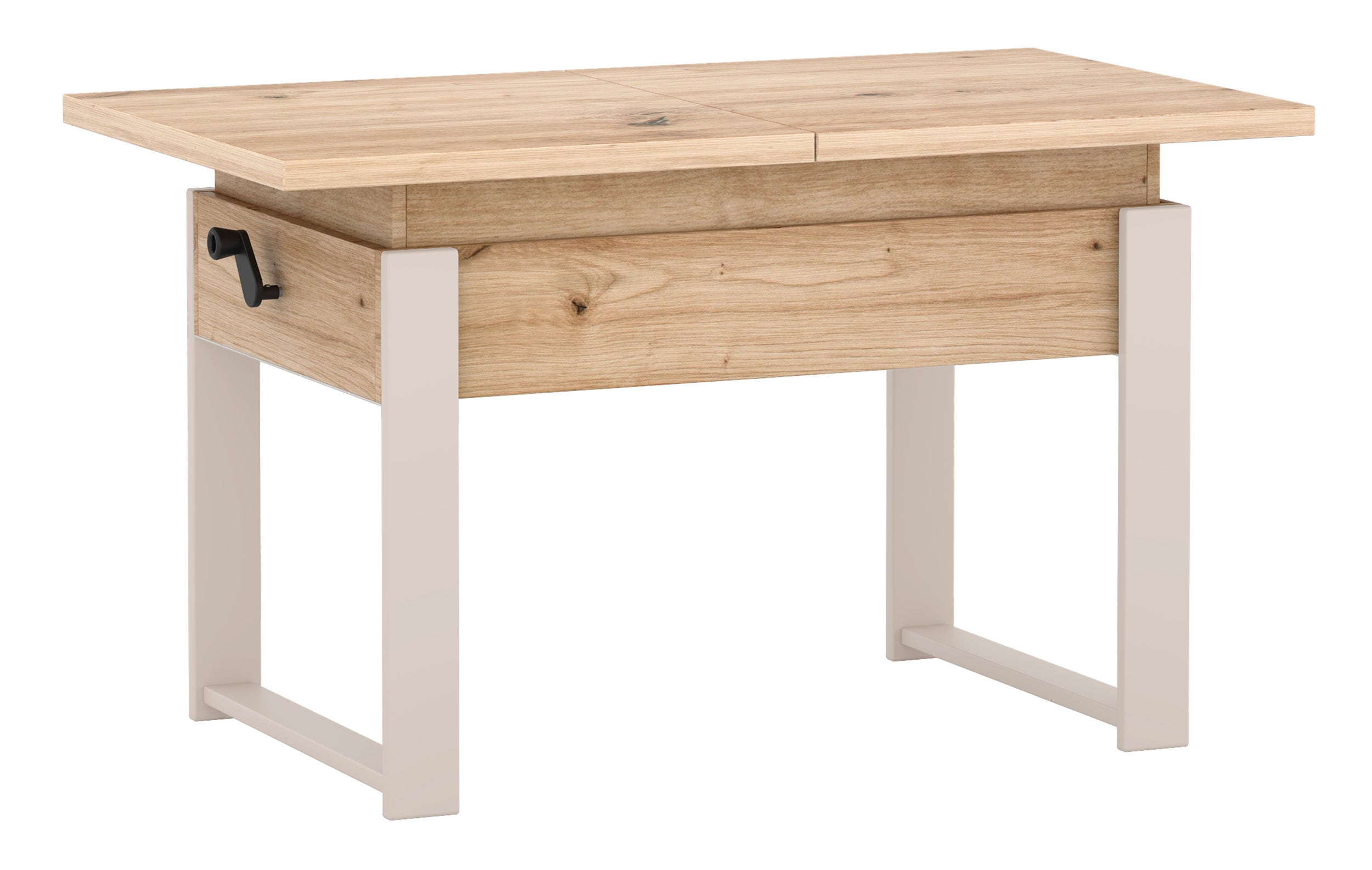 Ausziehbarer Couchtisch Hugo 120(157)x67 cm Artisan-Eiche mit kaschmirfarbenen Beinen