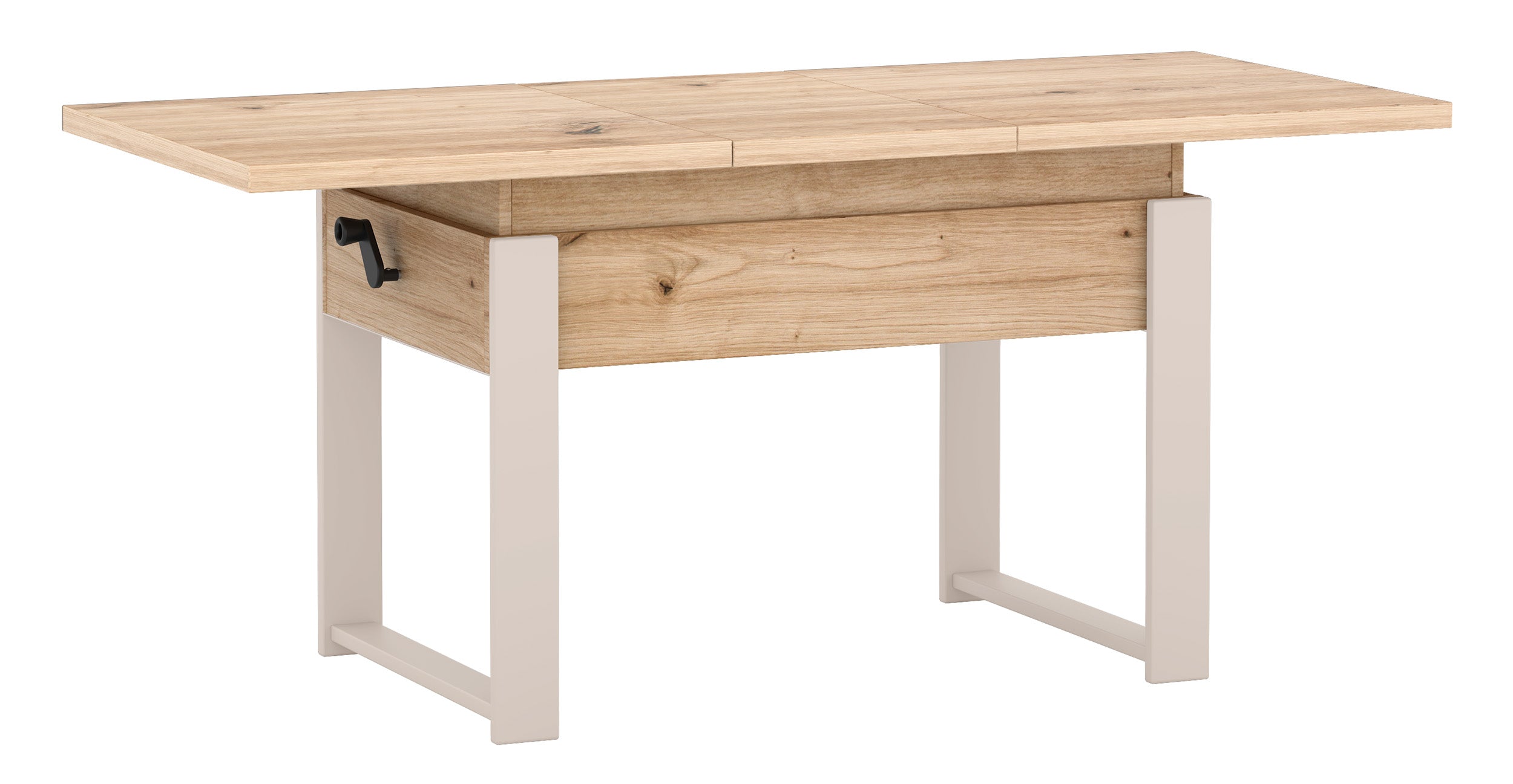 Ausziehbarer Couchtisch Hugo 120(157)x67 cm Artisan-Eiche mit kaschmirfarbenen Beinen