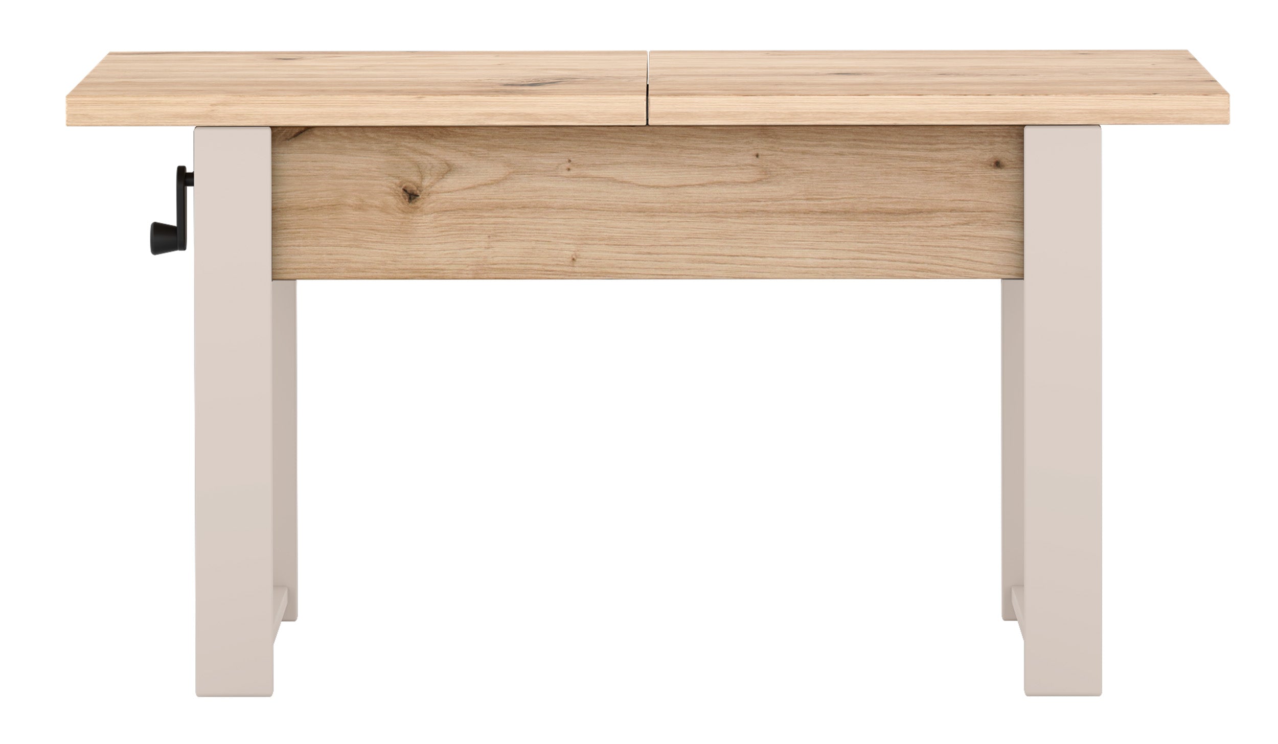Ausziehbarer Couchtisch Hugo 120(157)x67 cm Artisan-Eiche mit kaschmirfarbenen Beinen