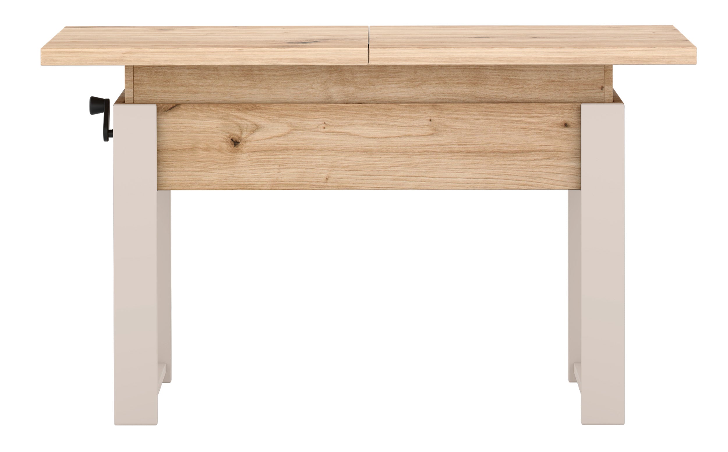 Ausziehbarer Couchtisch Hugo 120(157)x67 cm Artisan-Eiche mit kaschmirfarbenen Beinen
