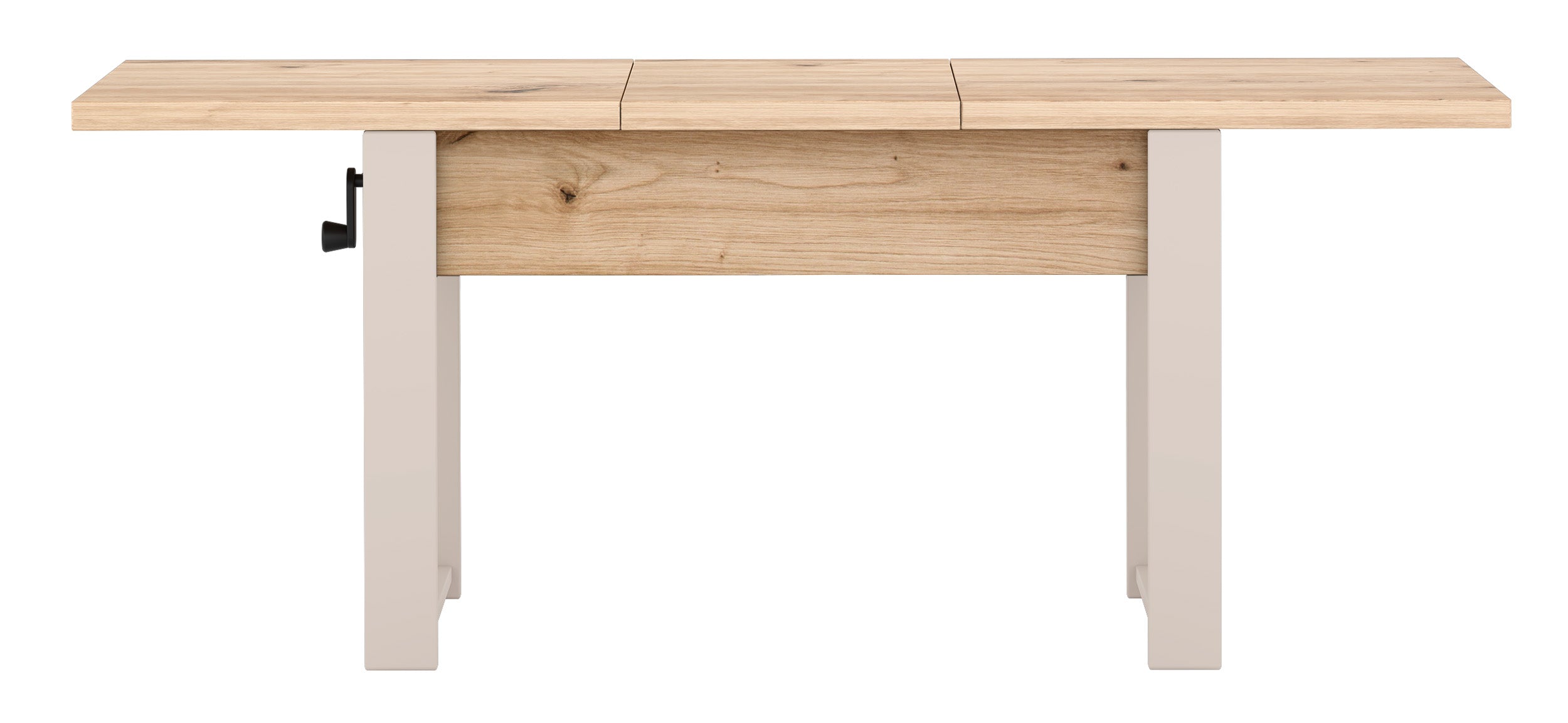 Ausziehbarer Couchtisch Hugo 120(157)x67 cm Artisan-Eiche mit kaschmirfarbenen Beinen