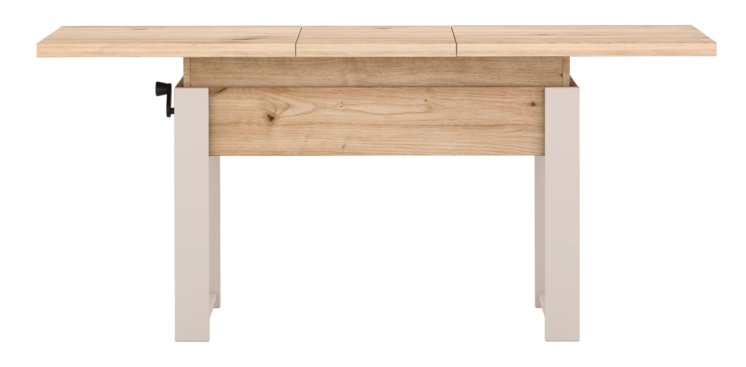 Ausziehbarer Couchtisch Hugo 120(157)x67 cm Artisan-Eiche mit kaschmirfarbenen Beinen