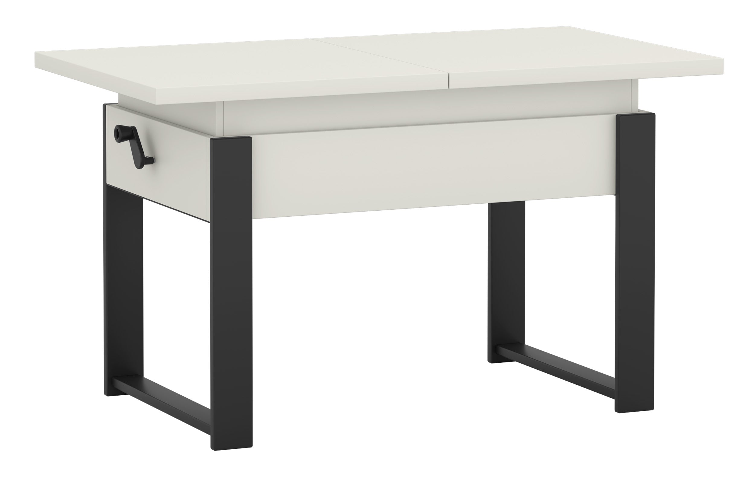 Ausziehbarer Couchtisch Hugo 120(157)x67 cm Alpenweiß mit schwarzen Beinen