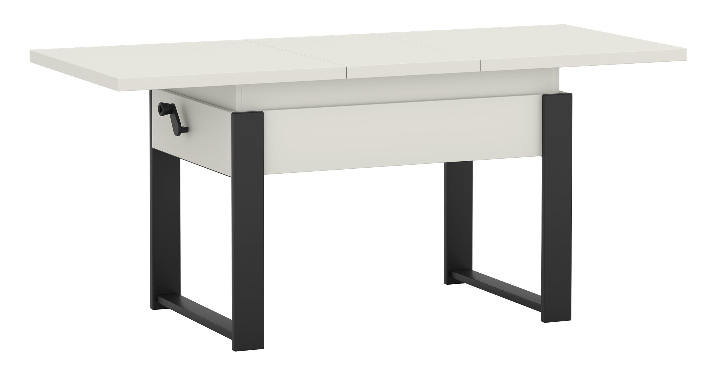 Ausziehbarer Couchtisch Hugo 120(157)x67 cm Alpenweiß mit schwarzen Beinen