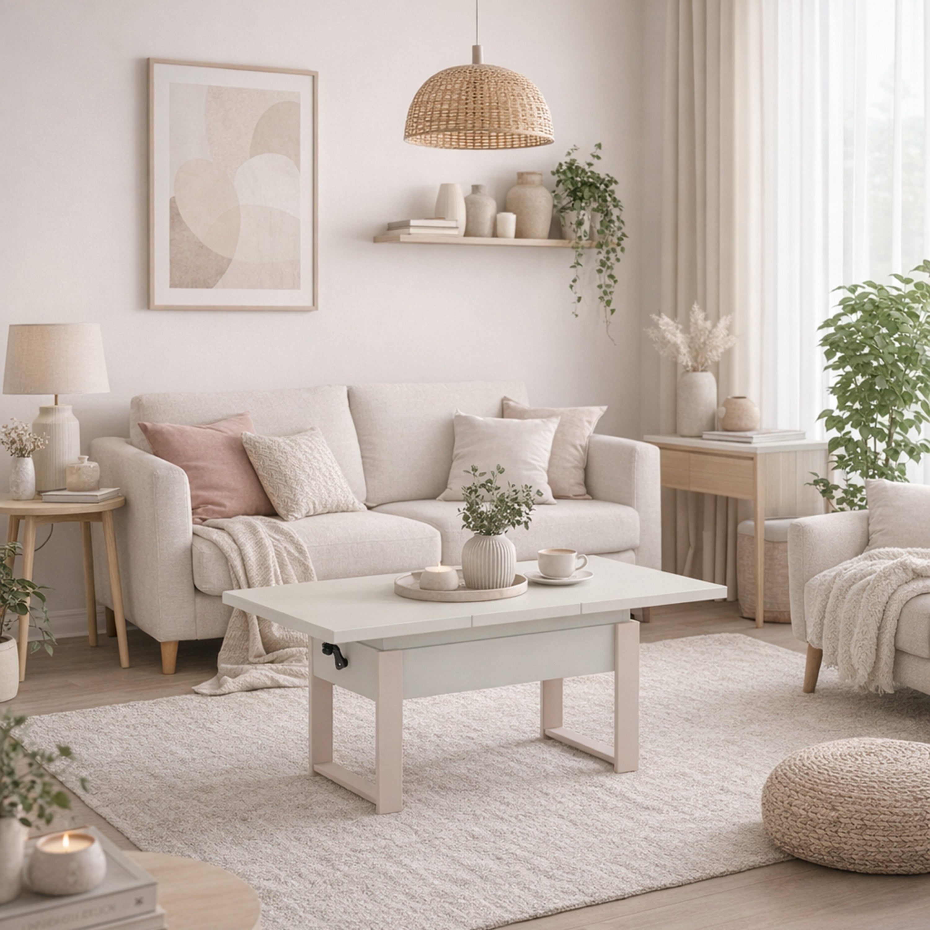 Ausziehbarer Couchtisch Hugo 120(157)x67 cm in Alpenweiß mit Kaschmir-Beinen
