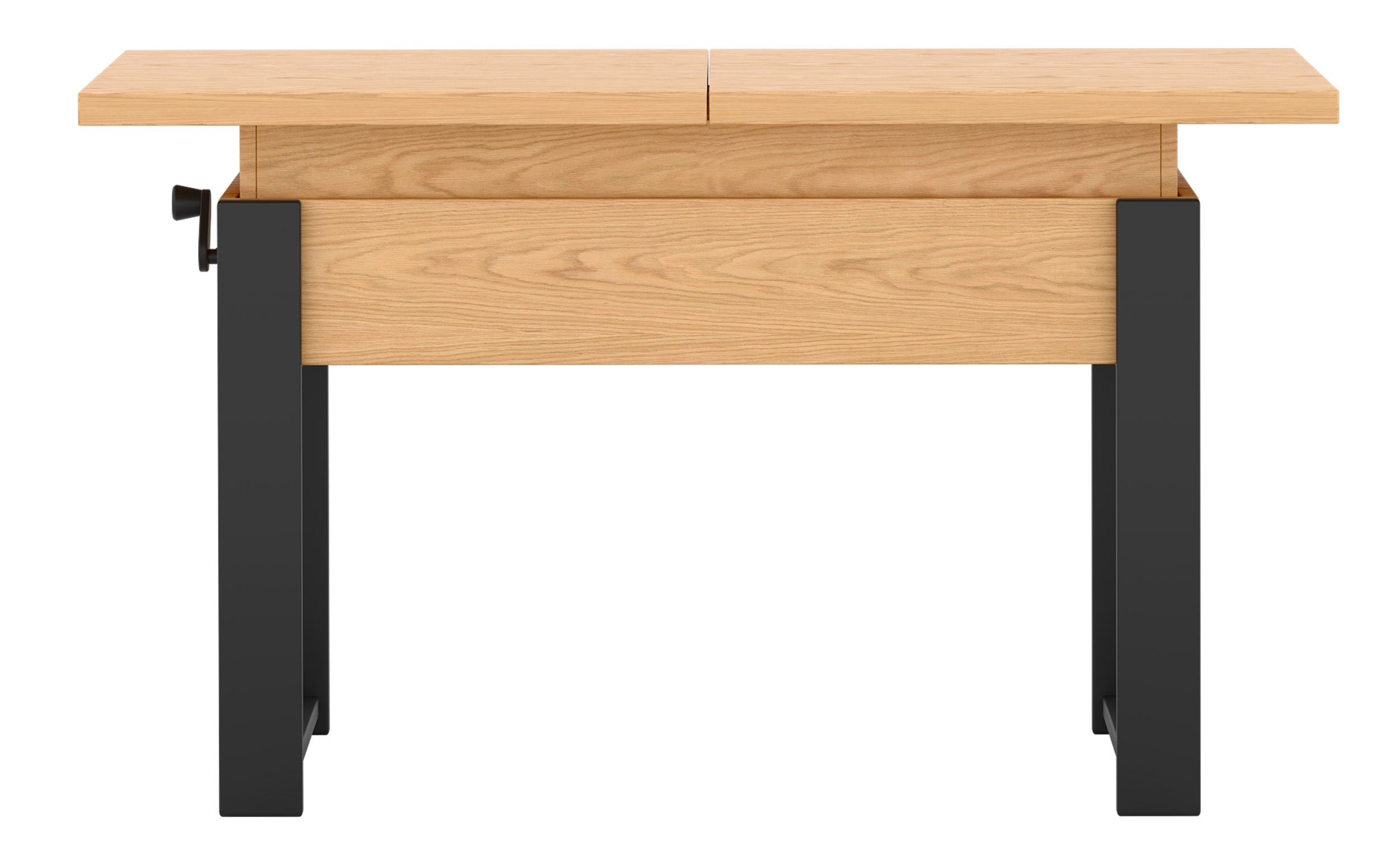 Ausziehbarer Couchtisch Hugo 120(157)x67 cm Eiche Bookmatch mit schwarzen Beinen