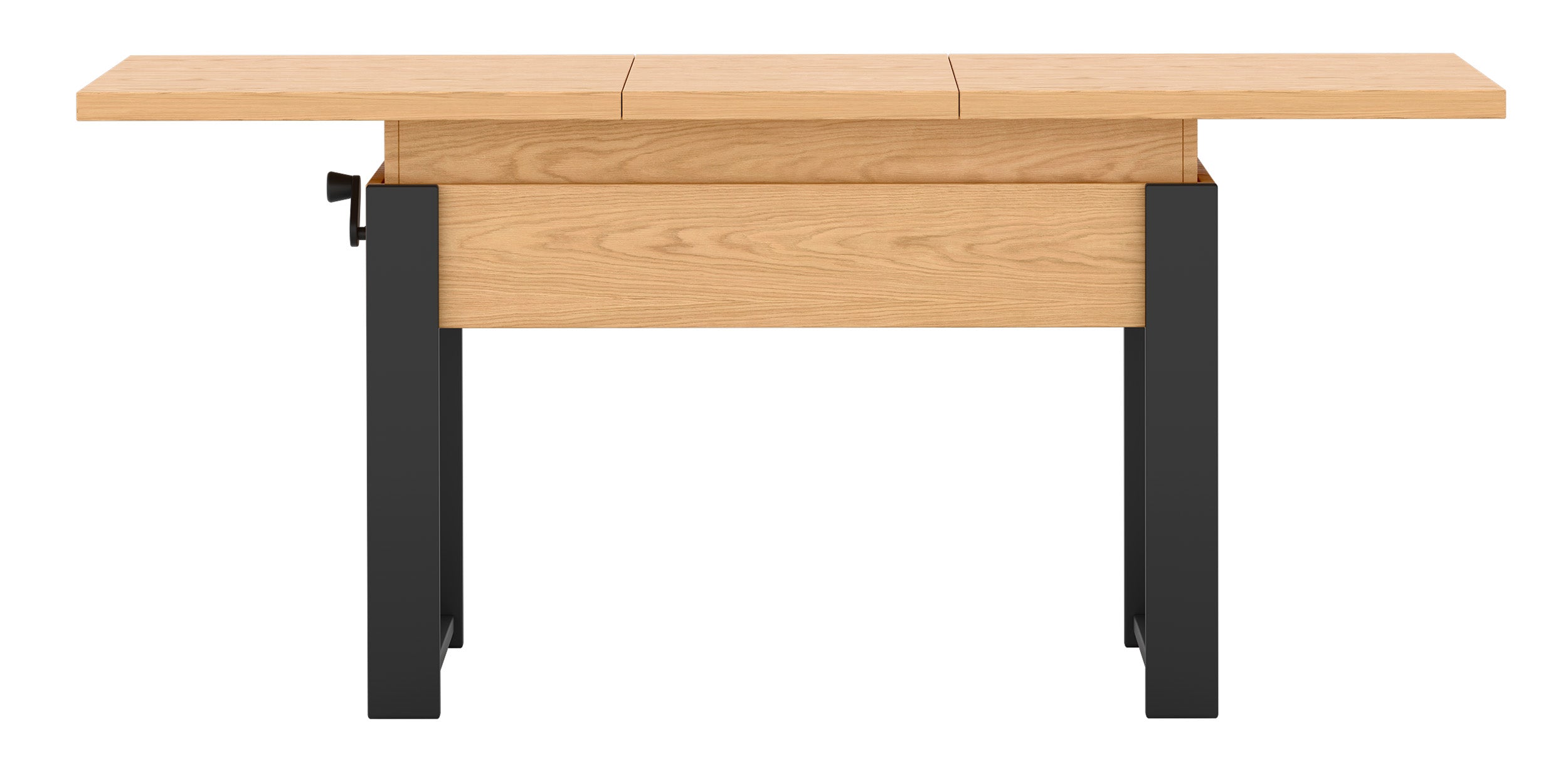 Ausziehbarer Couchtisch Hugo 120(157)x67 cm Eiche Bookmatch mit schwarzen Beinen