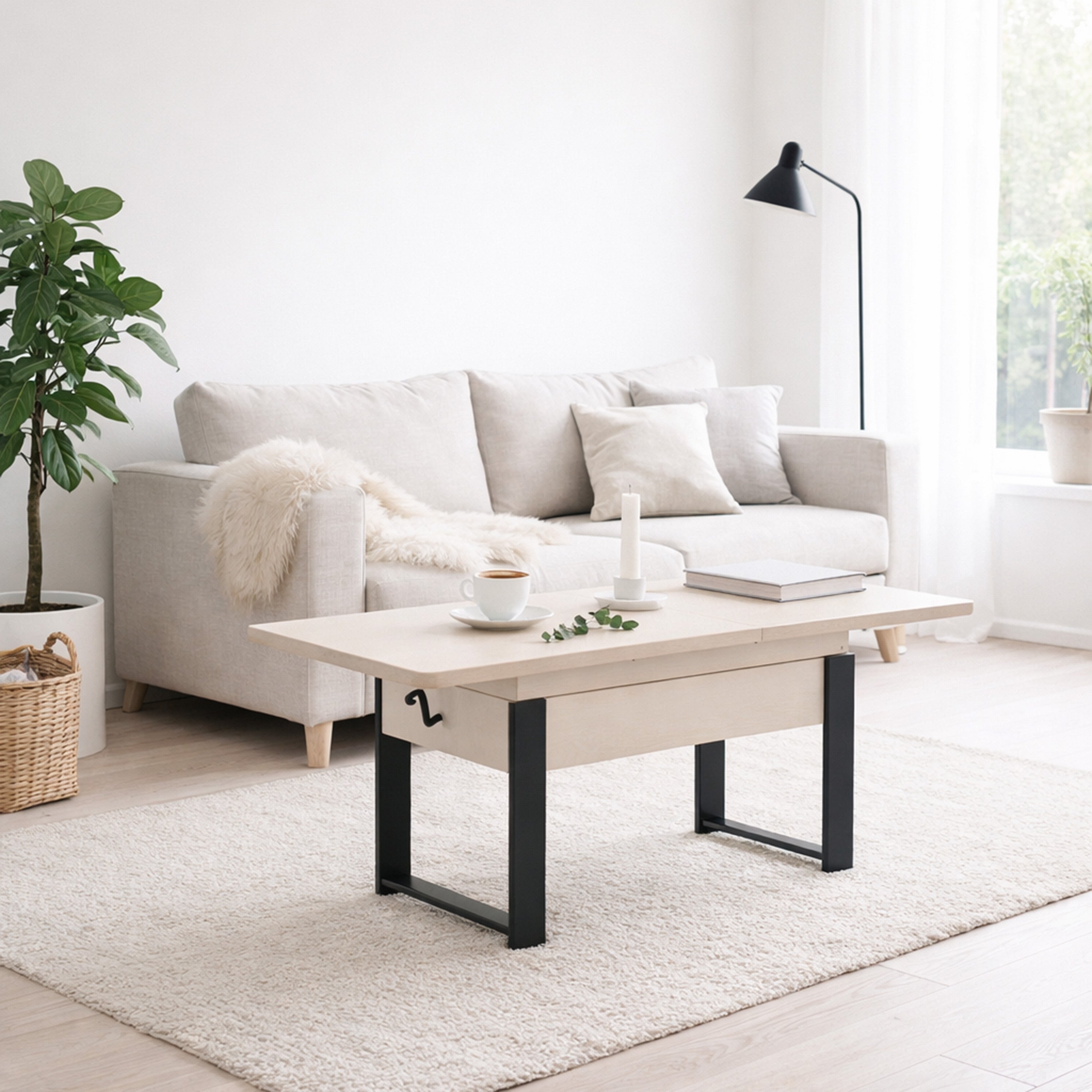Ausziehbarer Couchtisch Hugo 120(157)x67 cm Kaschmir mit schwarzen Beinen