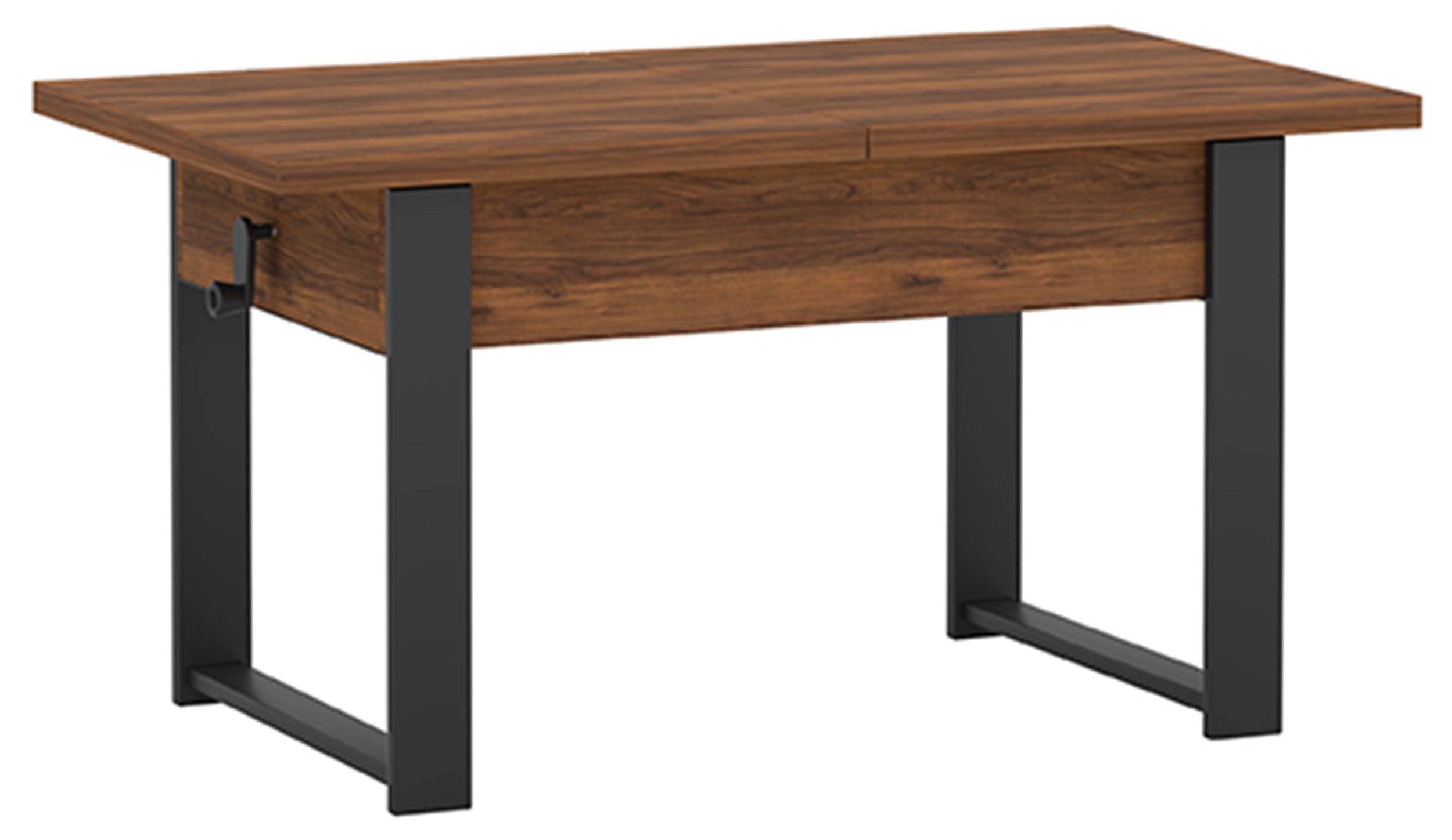 Ausziehbarer Couchtisch Hugo 120(157)x67 cm in Warmia-Nussbaum mit schwarzen Beinen