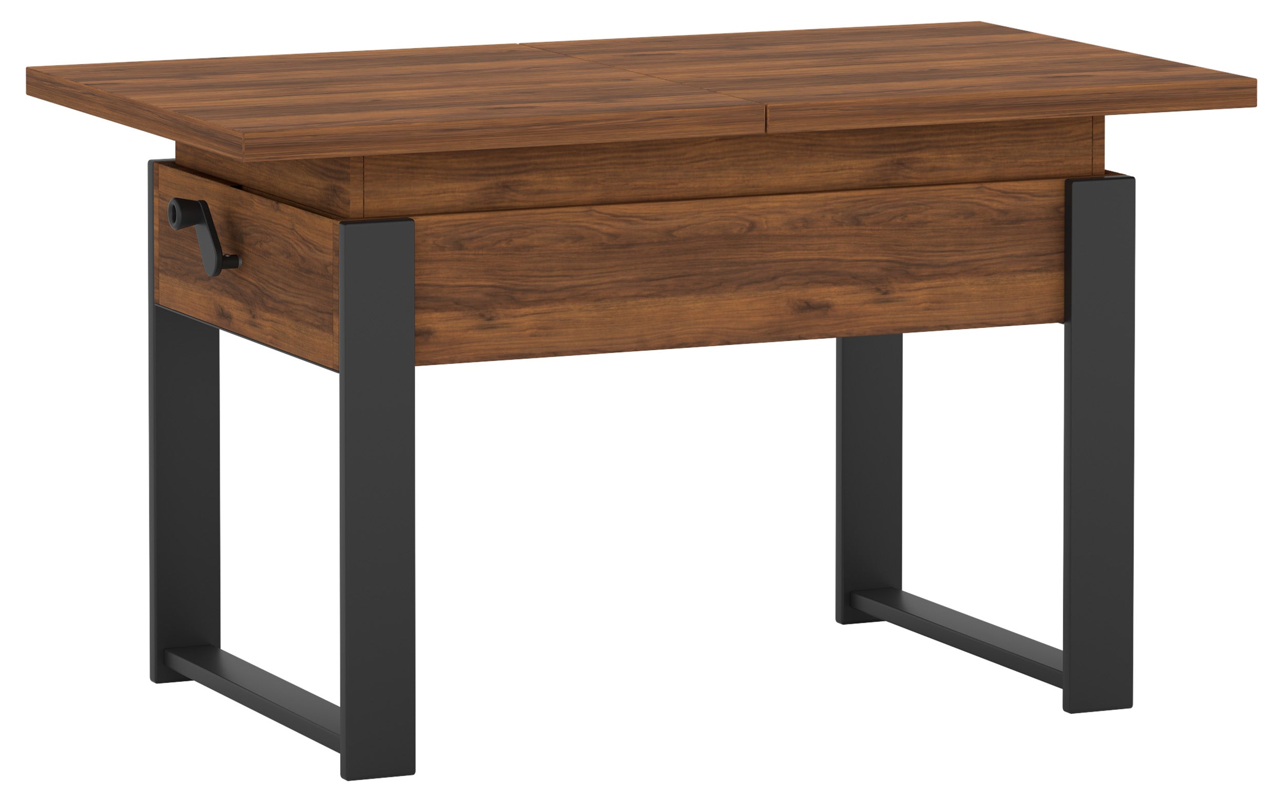 Ausziehbarer Couchtisch Hugo 120(157)x67 cm in Warmia-Nussbaum mit schwarzen Beinen