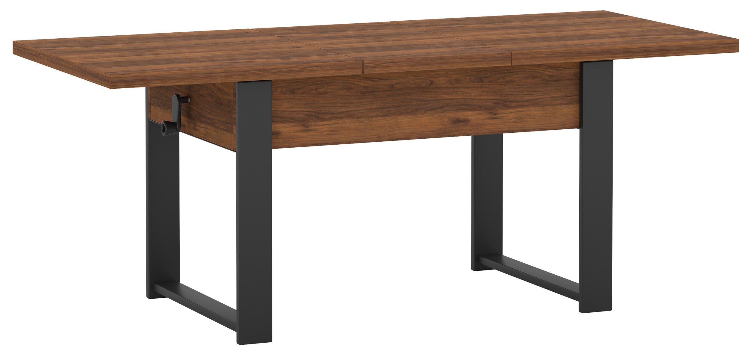 Ausziehbarer Couchtisch Hugo 120(157)x67 cm in Warmia-Nussbaum mit schwarzen Beinen