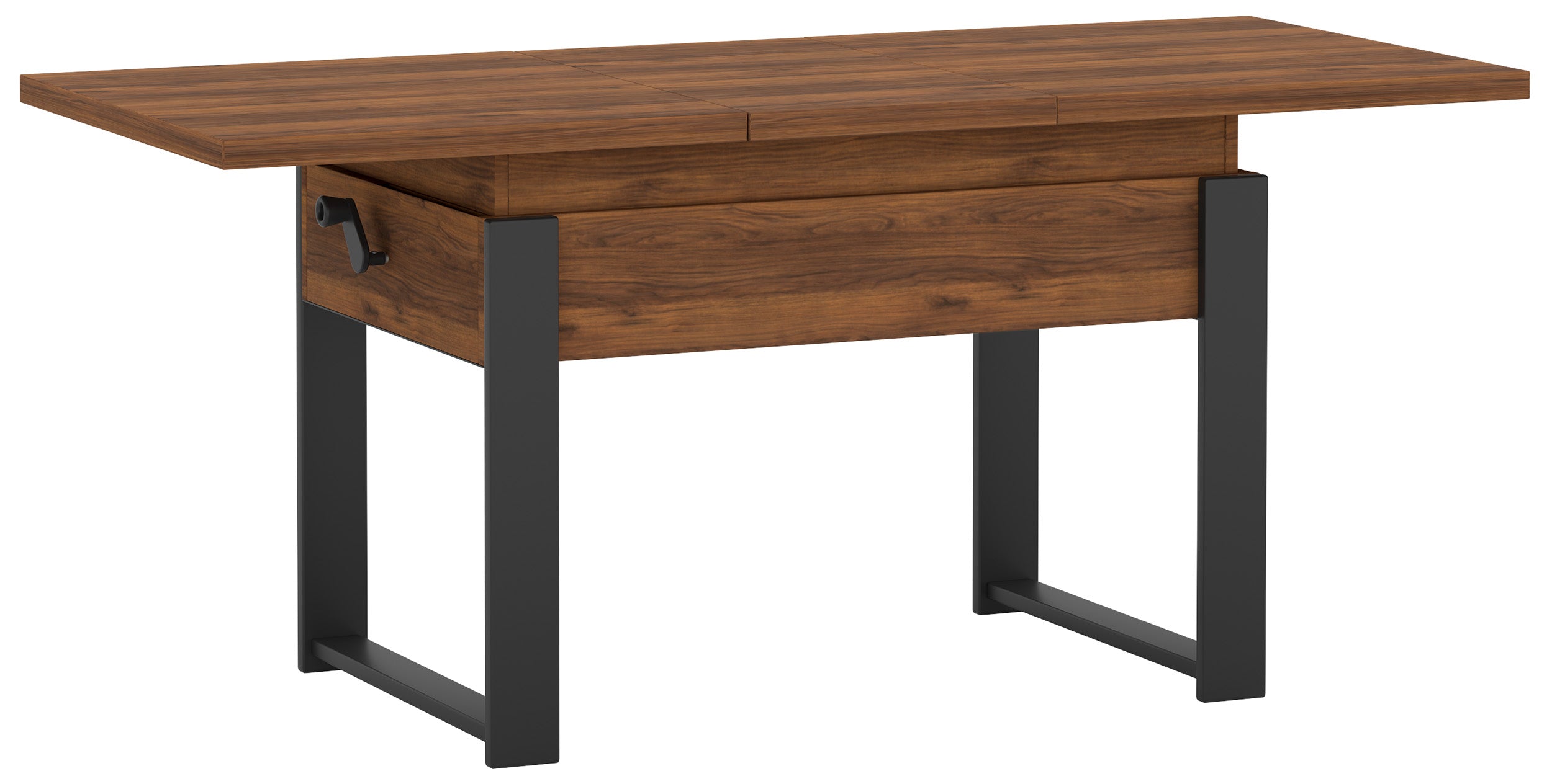 Ausziehbarer Couchtisch Hugo 120(157)x67 cm in Warmia-Nussbaum mit schwarzen Beinen