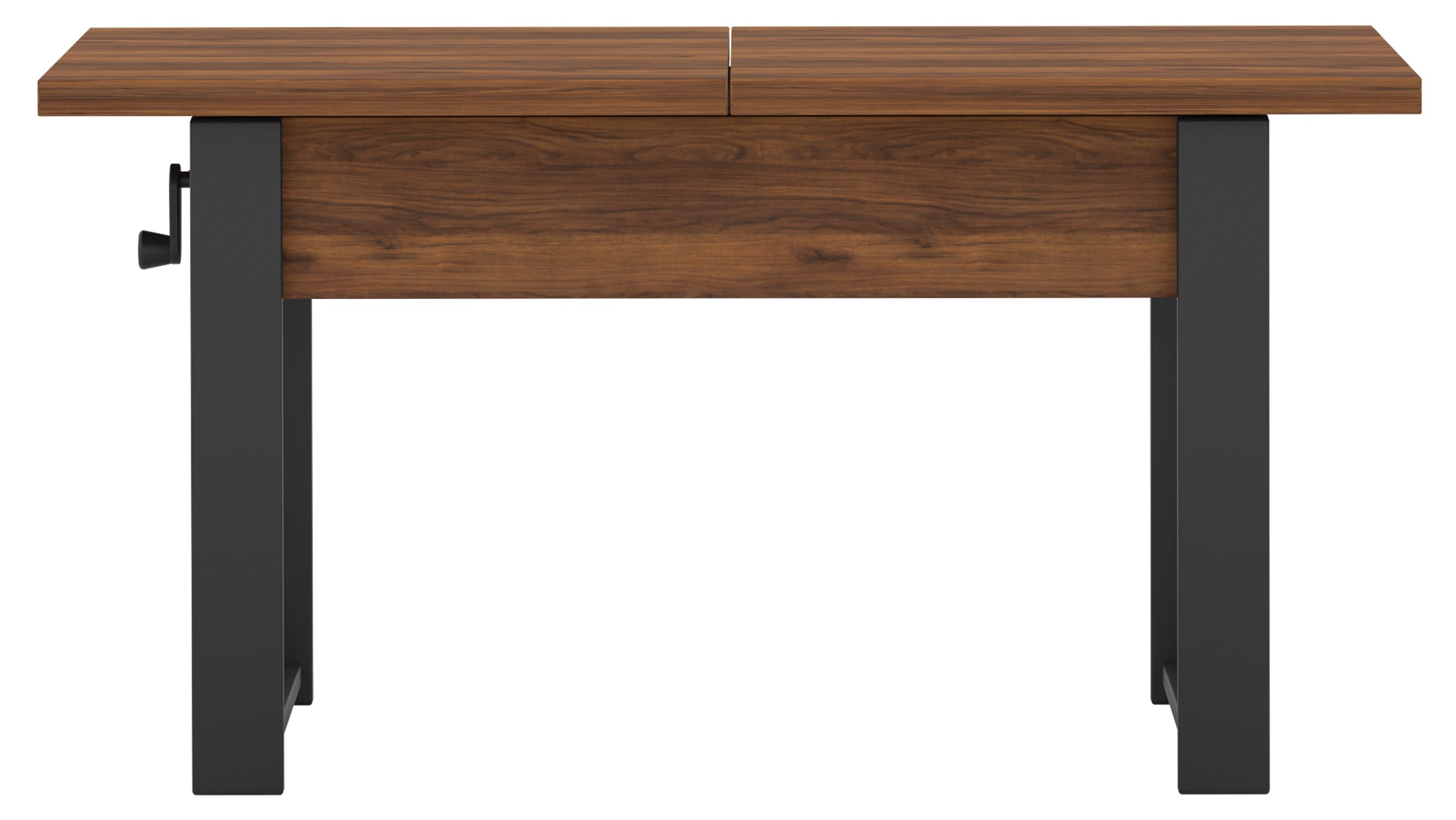Ausziehbarer Couchtisch Hugo 120(157)x67 cm in Warmia-Nussbaum mit schwarzen Beinen