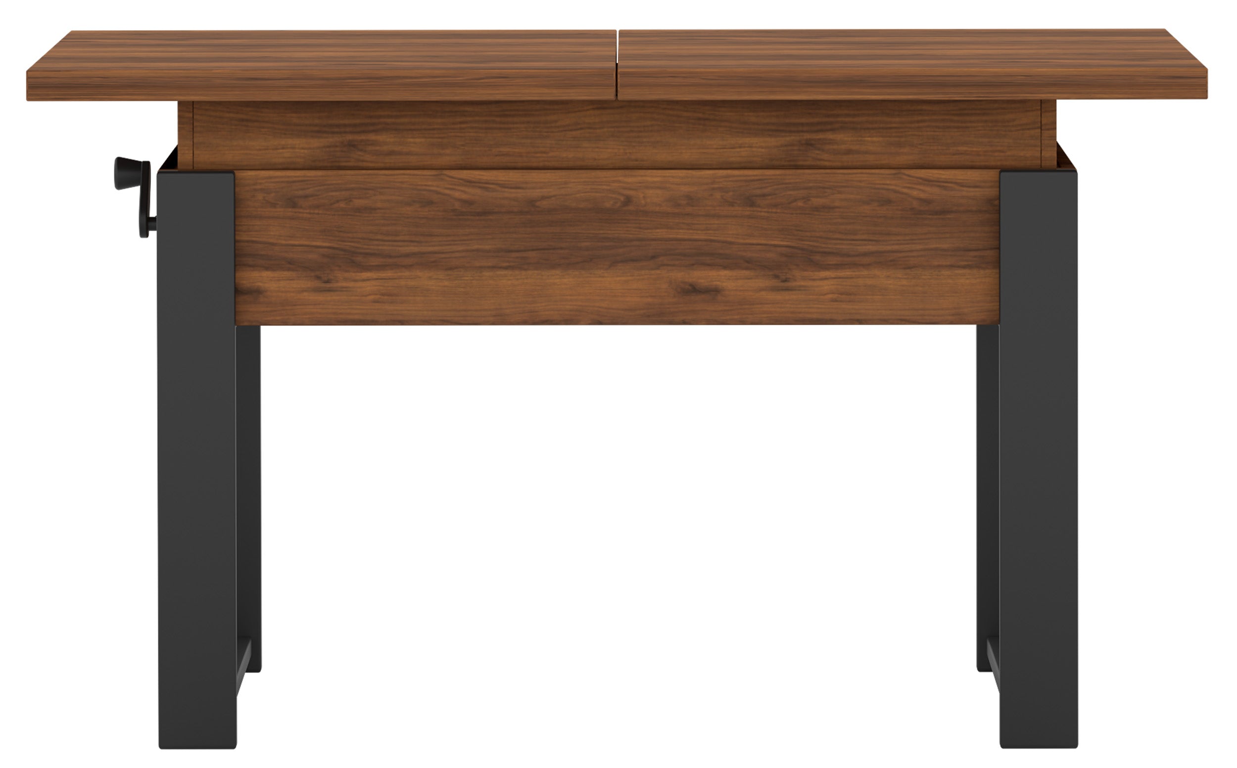 Ausziehbarer Couchtisch Hugo 120(157)x67 cm in Warmia-Nussbaum mit schwarzen Beinen